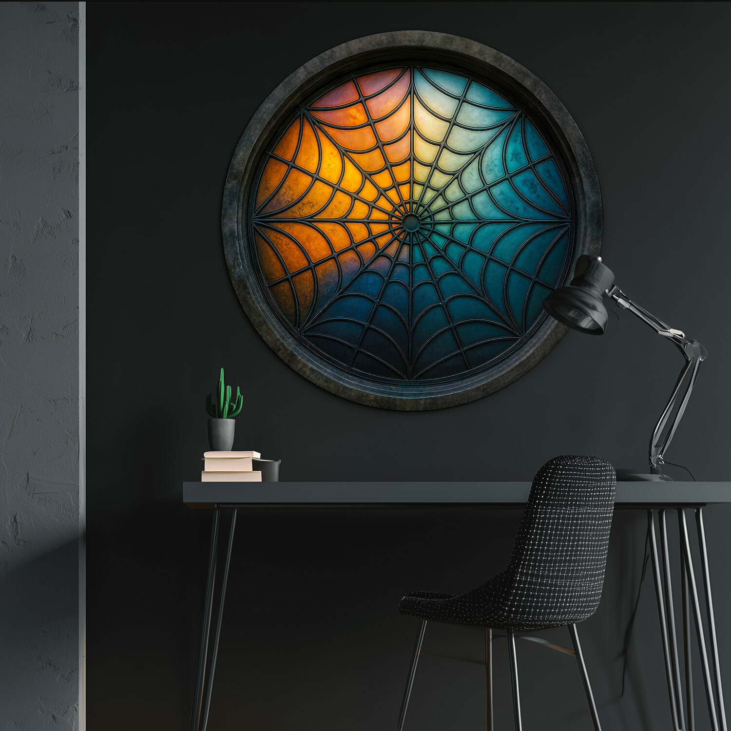 Kruhový farebný obraz s pavučinou - Wednesday