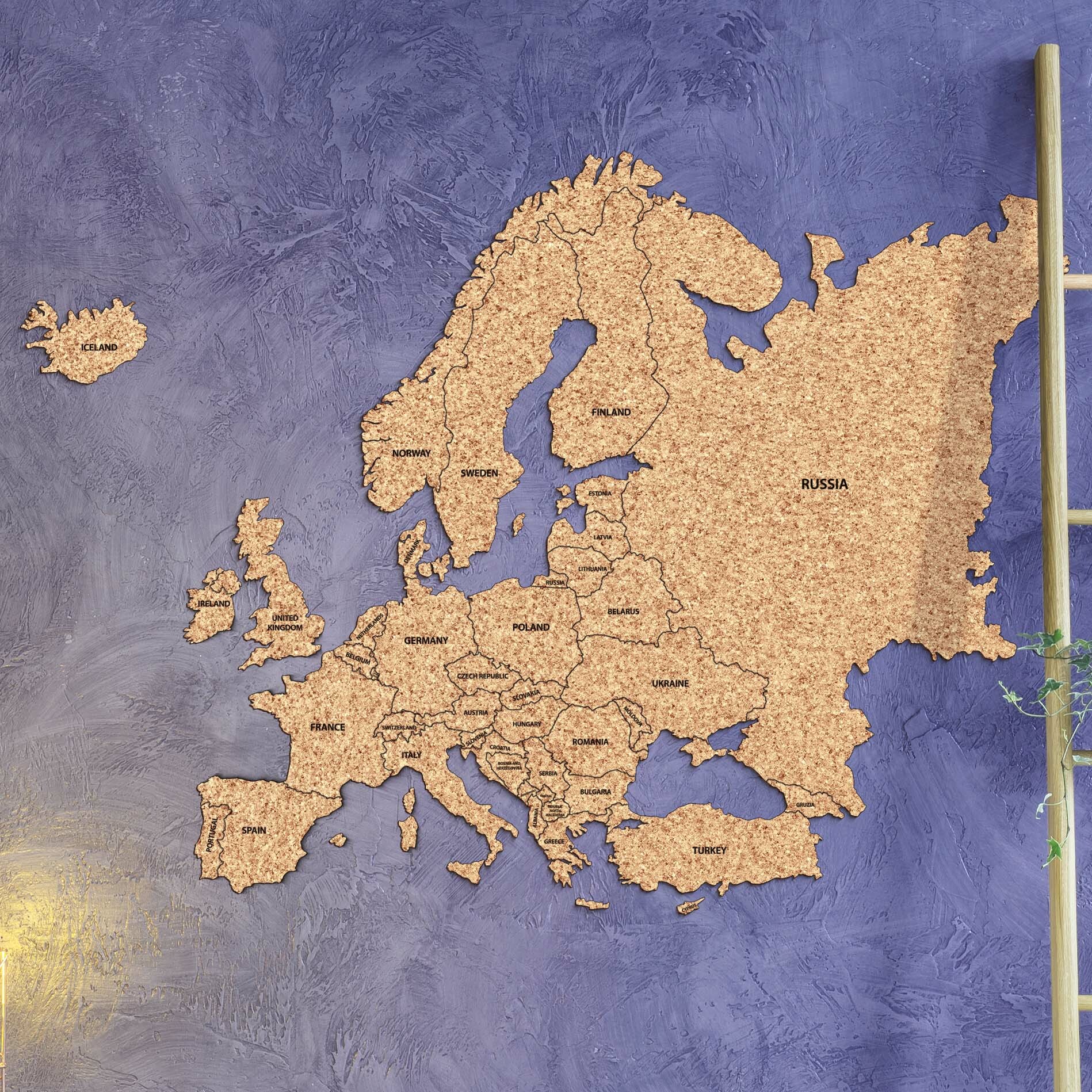 Korkový obraz mapy Evropy + Státy v angličtině