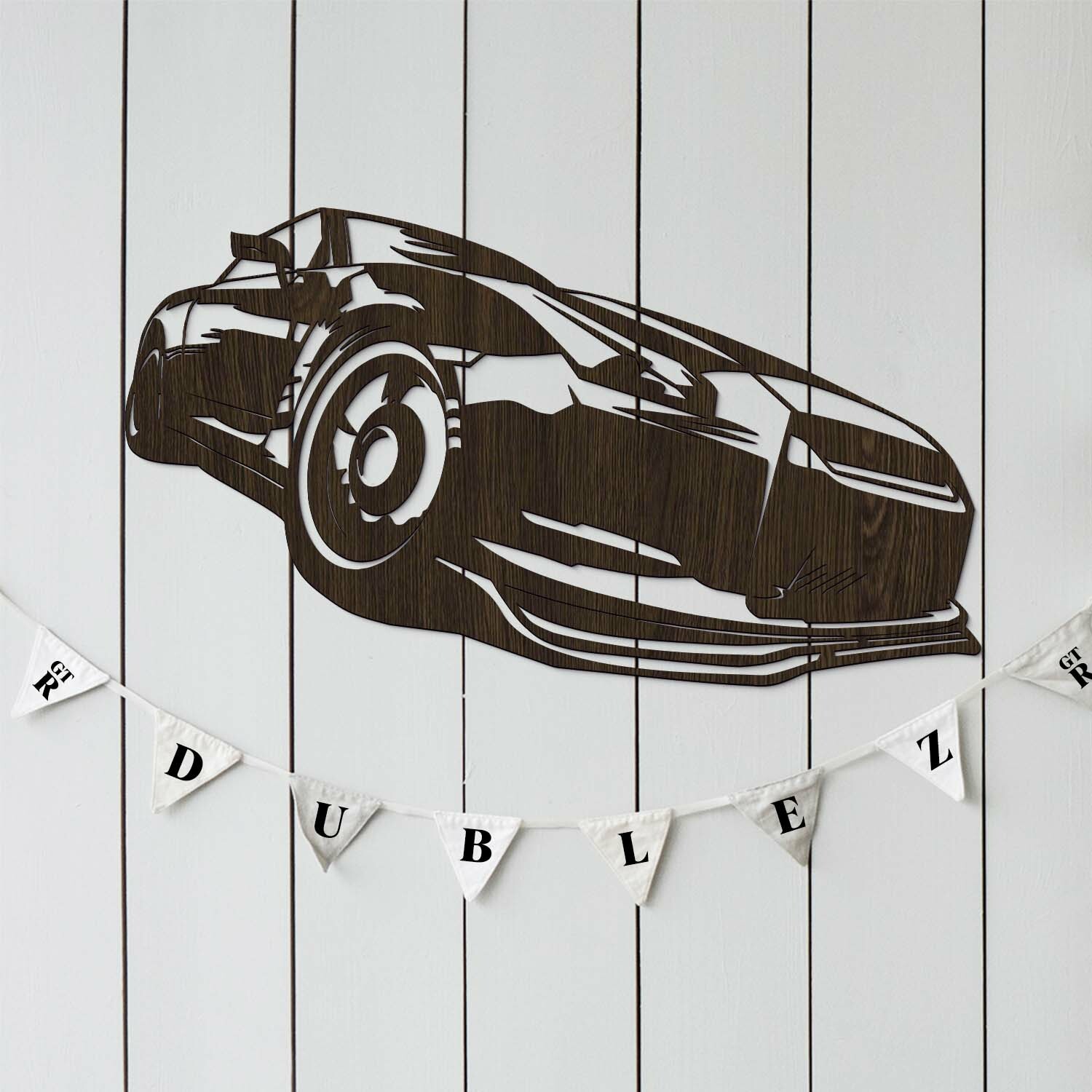 Drevená nálepka na stenu - Nissan GT-R, Wenge
