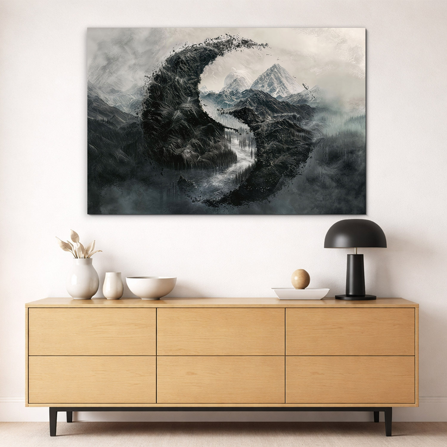 Moderný drevený obraz - Čierna vlna hôr