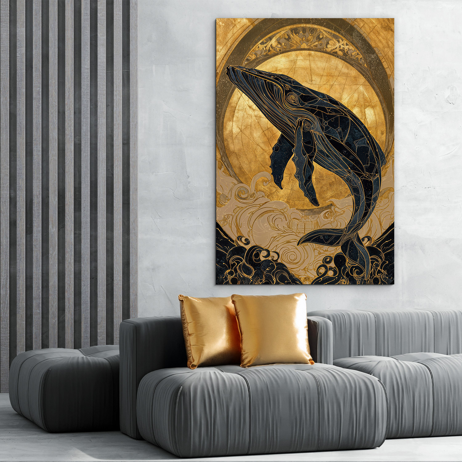 Luxusný zlatý obraz s veľrybou