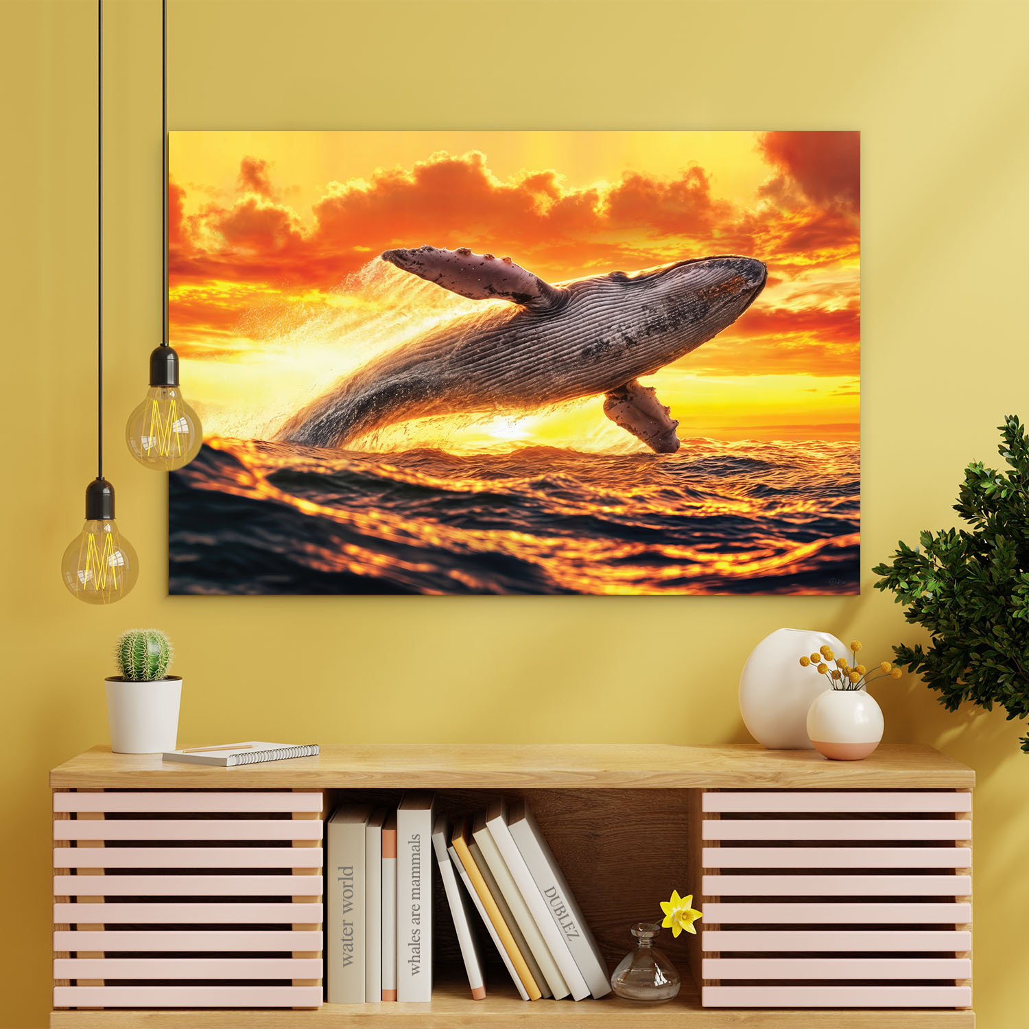 Nástenný obraz - Veľryba pri západe slnka