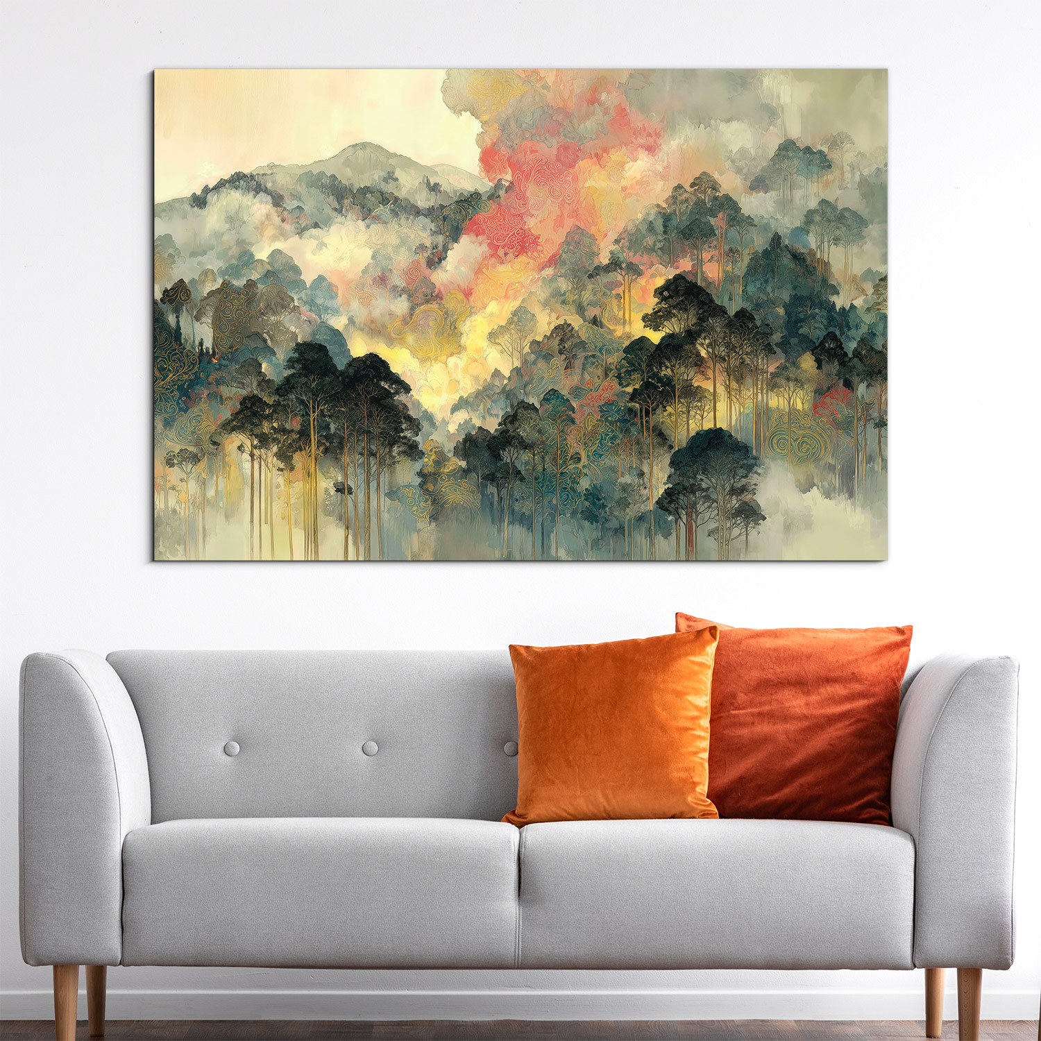 Abstraktný obraz lesa - Hmla nad krajinou