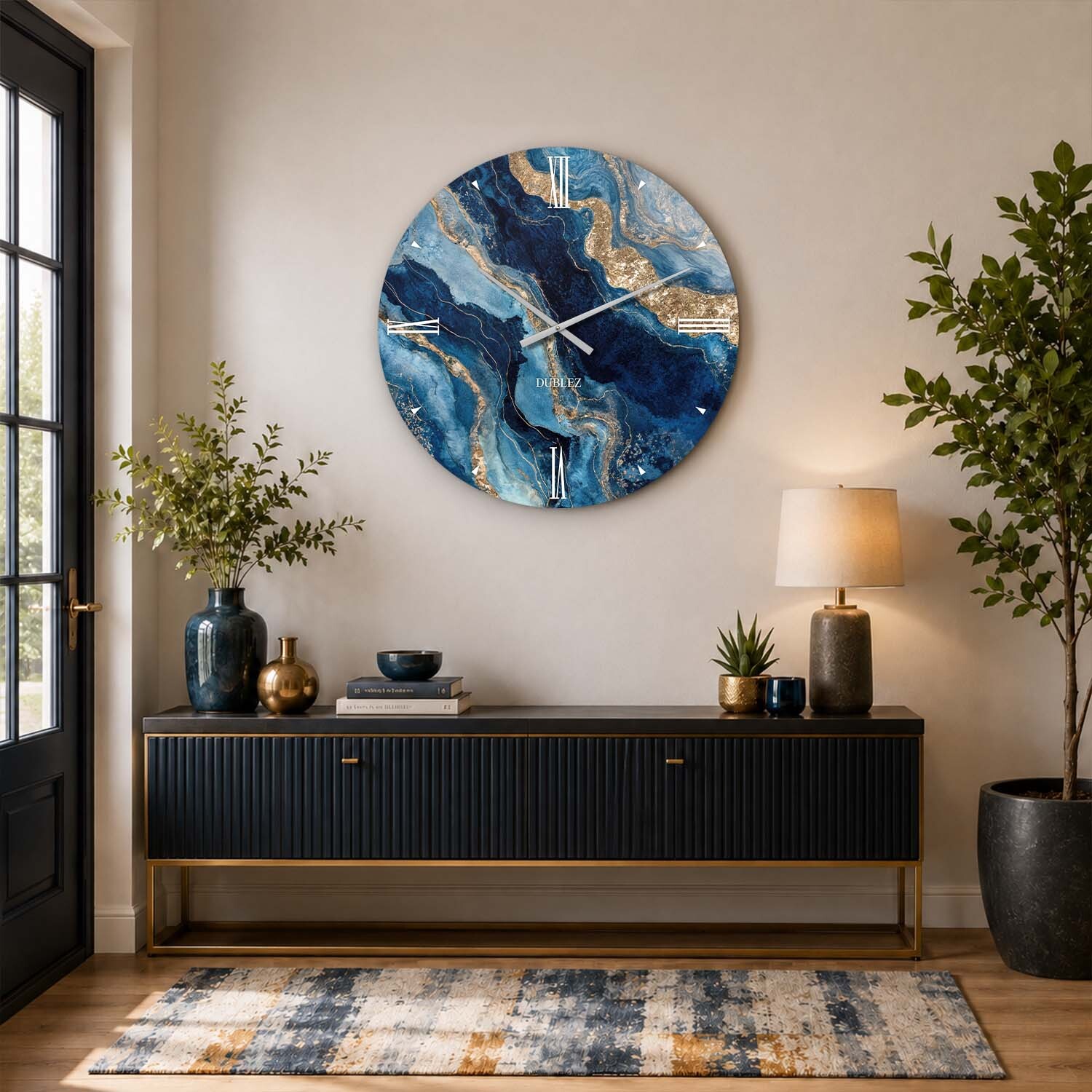 Ceas de lemn de design - Lux albastru