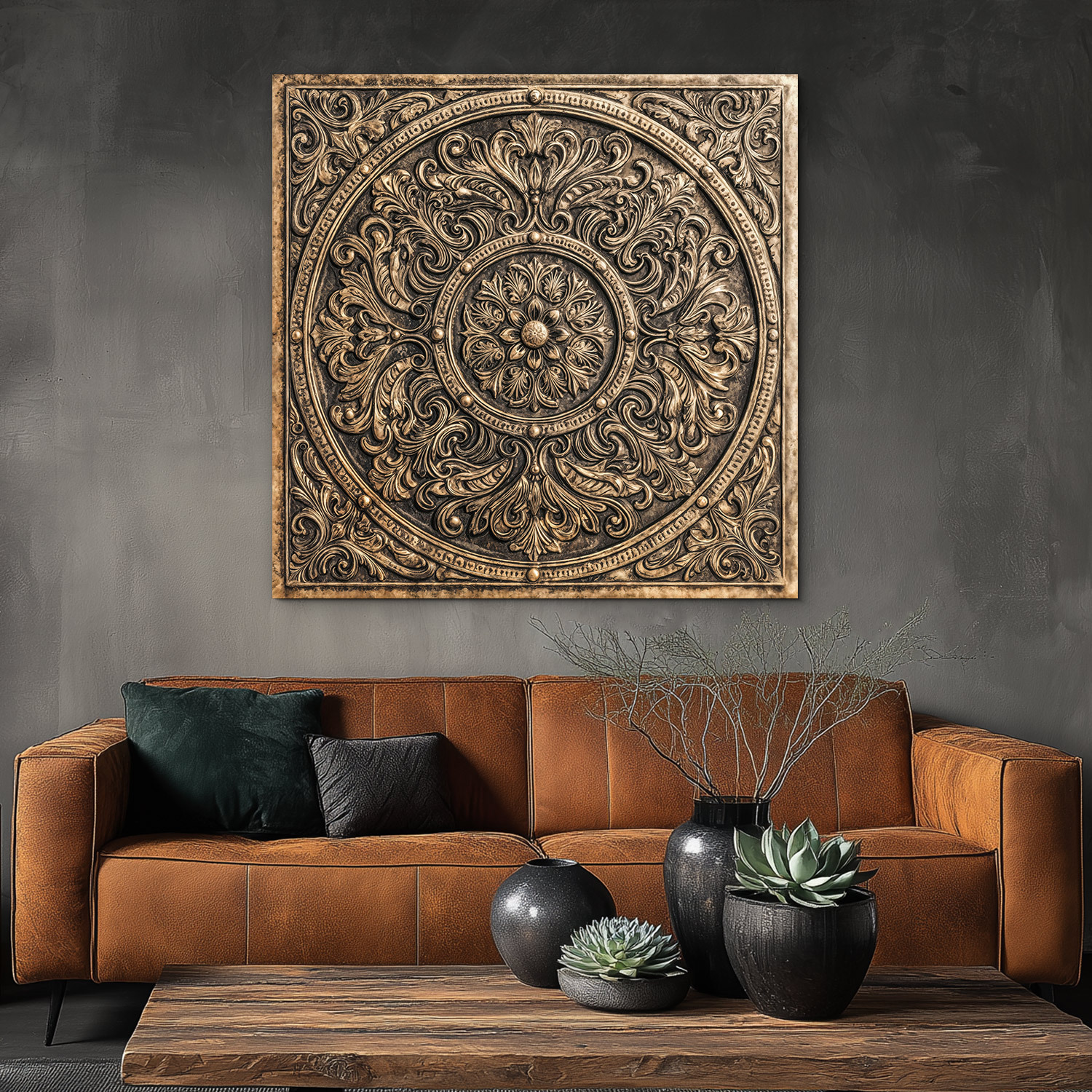 Drevená mandala - Bronzový ornament