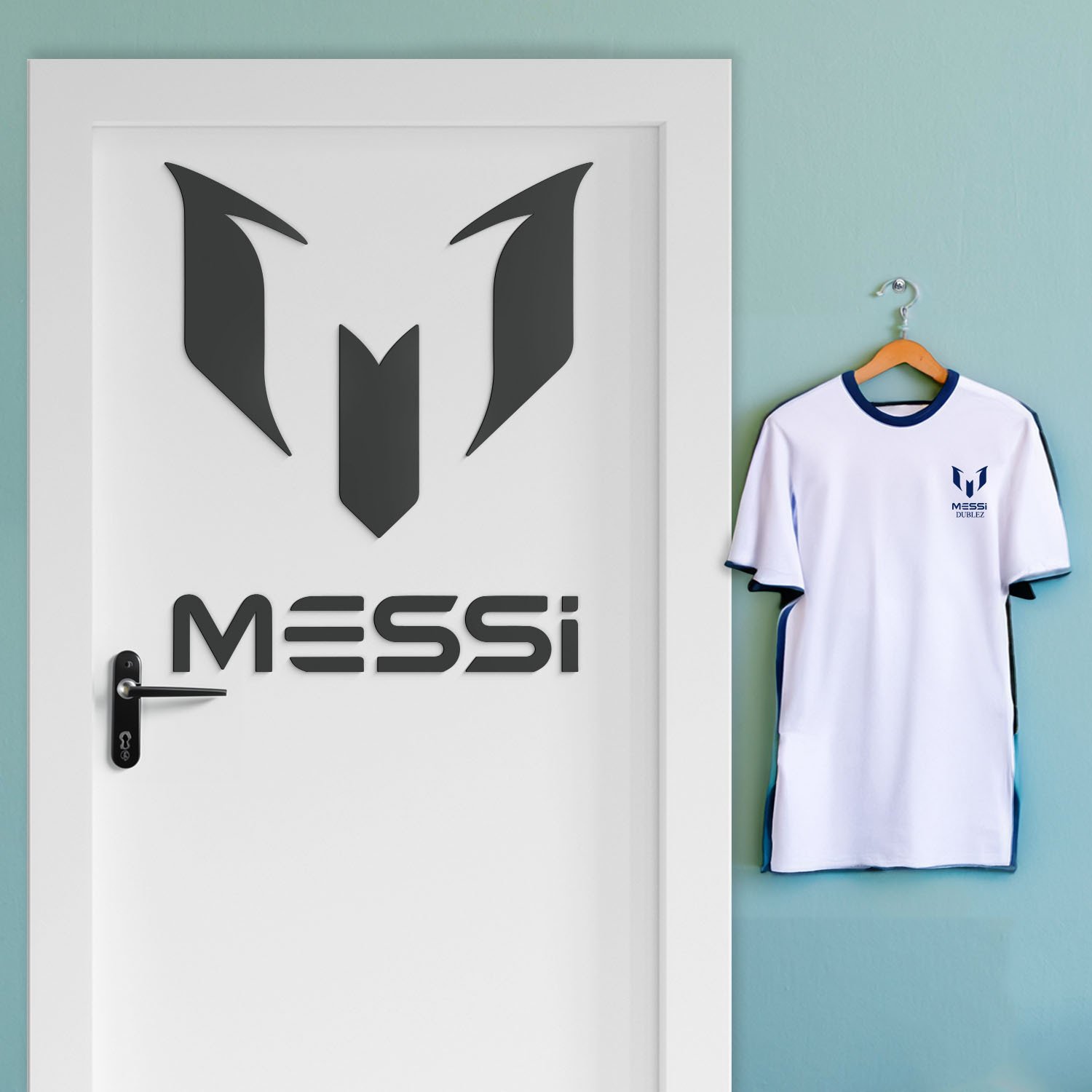 Drevené logo futbalistu - Messi, Antracitovo-šedá