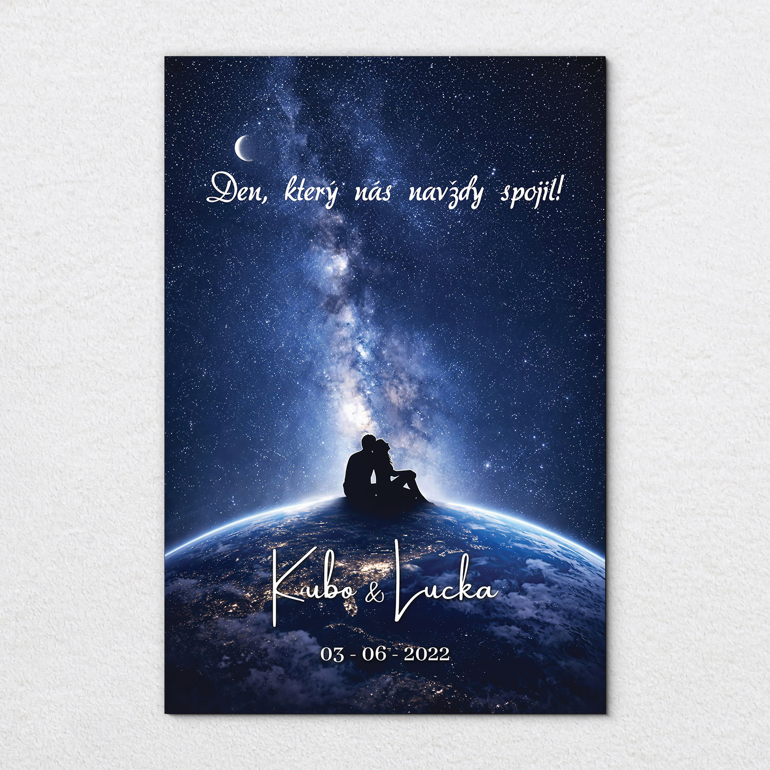 Personalizovaný dřevěný obraz - Noční obloha se jmény a datem