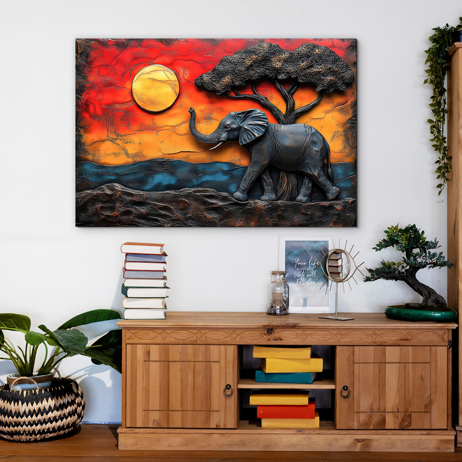 Africký obraz na dreve - Slon šťastia