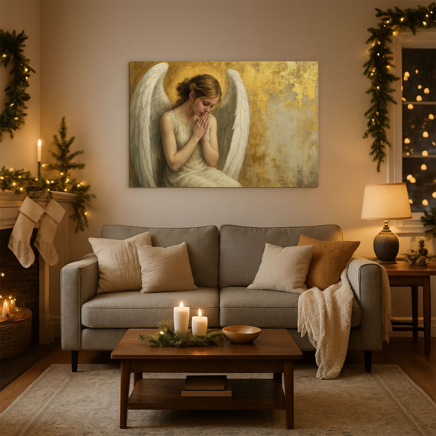 Zlatý drevený obraz - Anjel