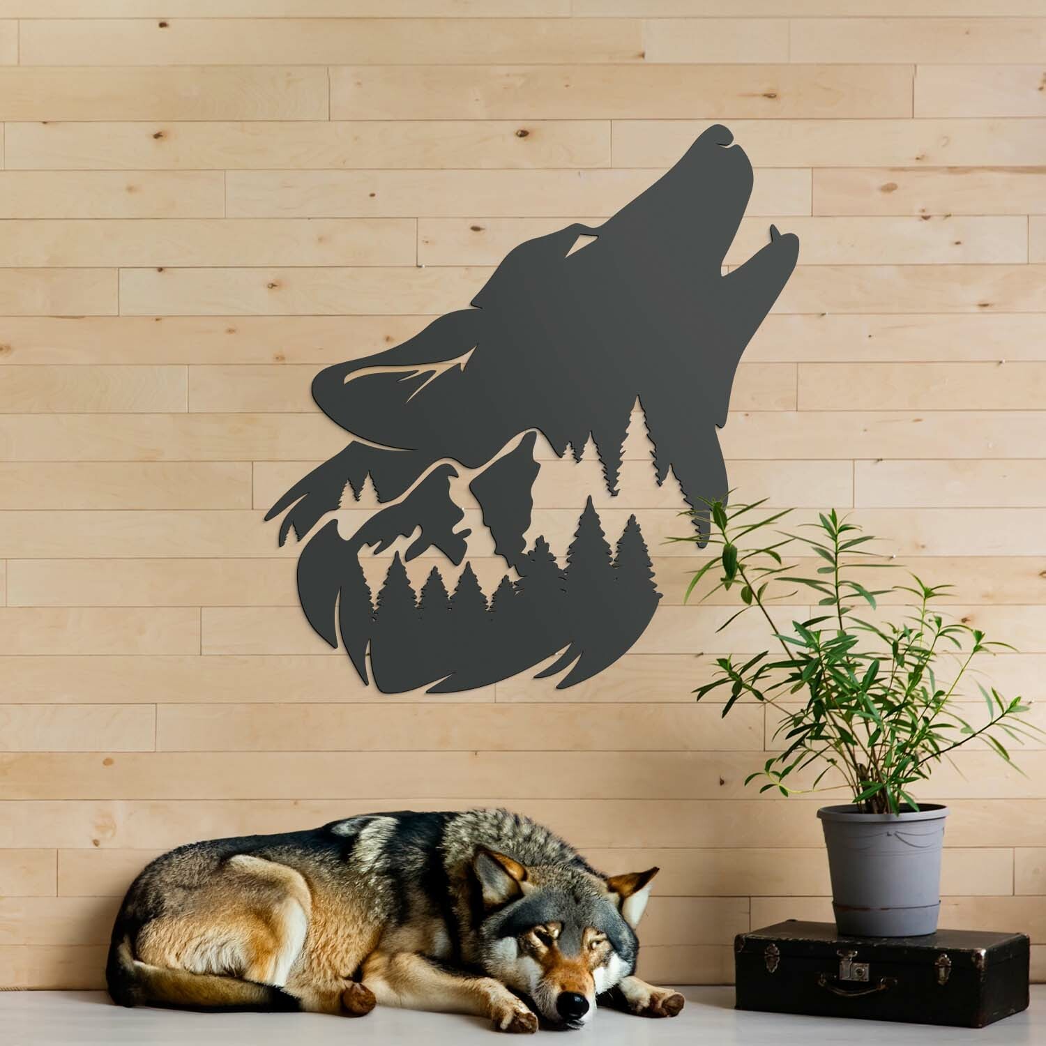 Drevená nálepka - Vlk samotár