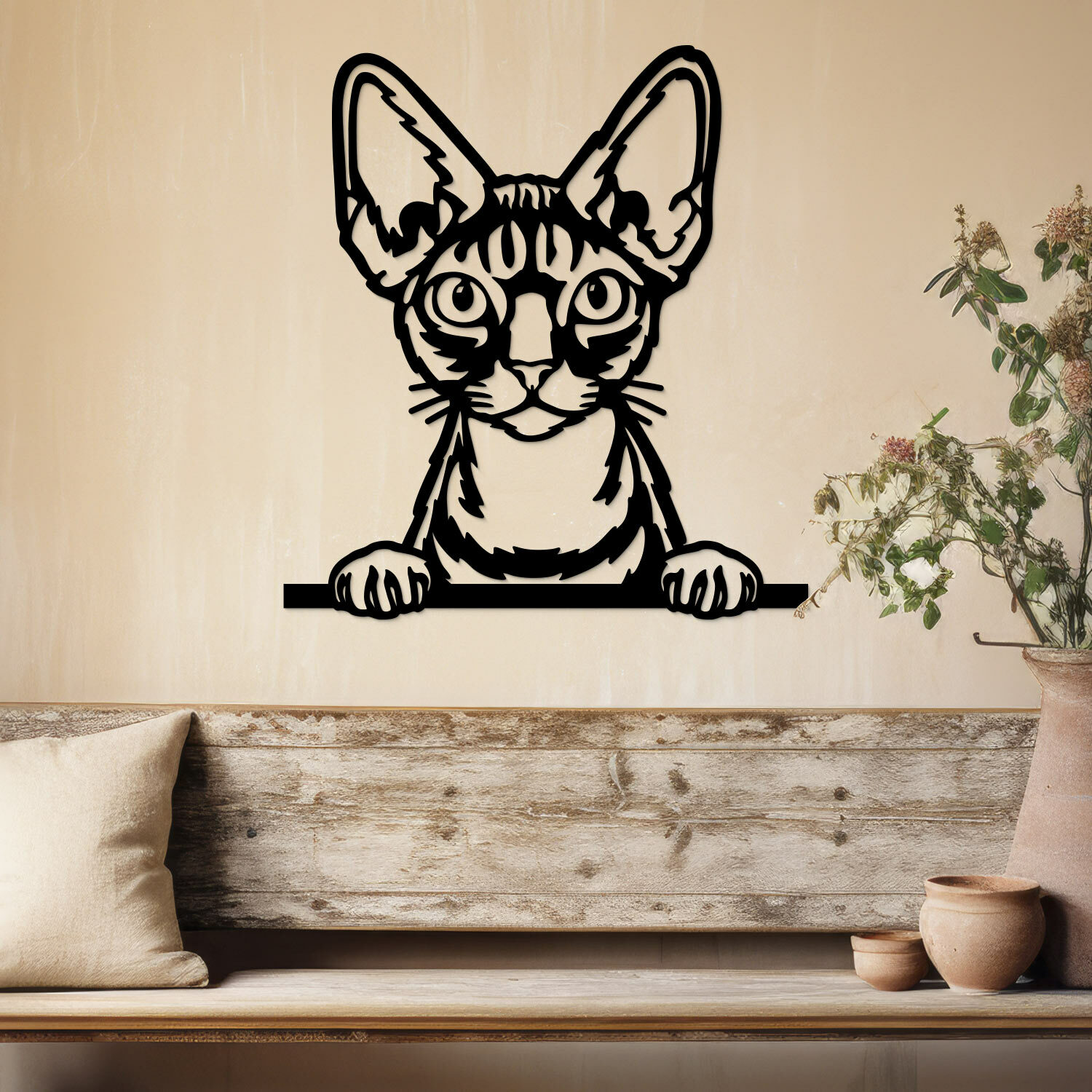Drevený obraz mačky - Sphynx