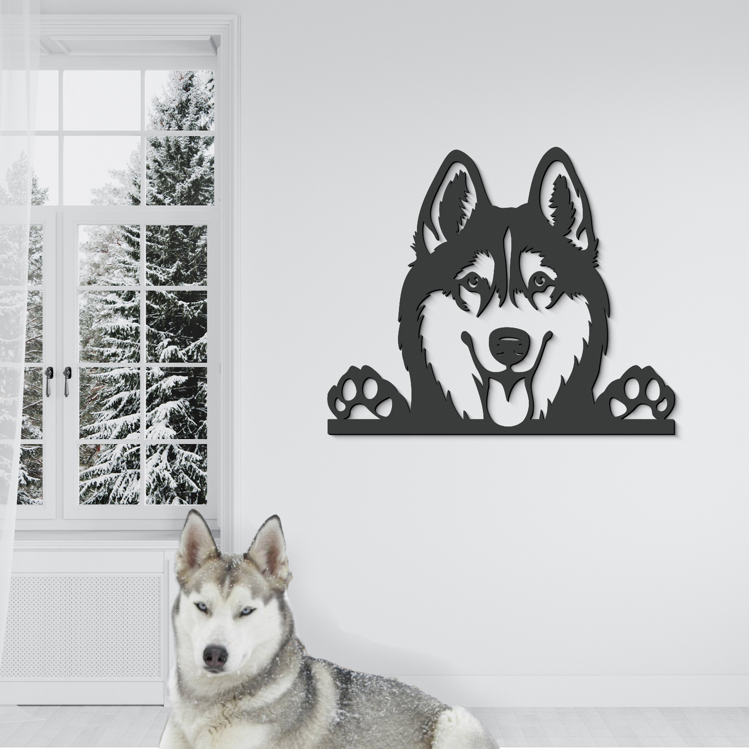 Nástenný drevený obraz - Sibírsky husky