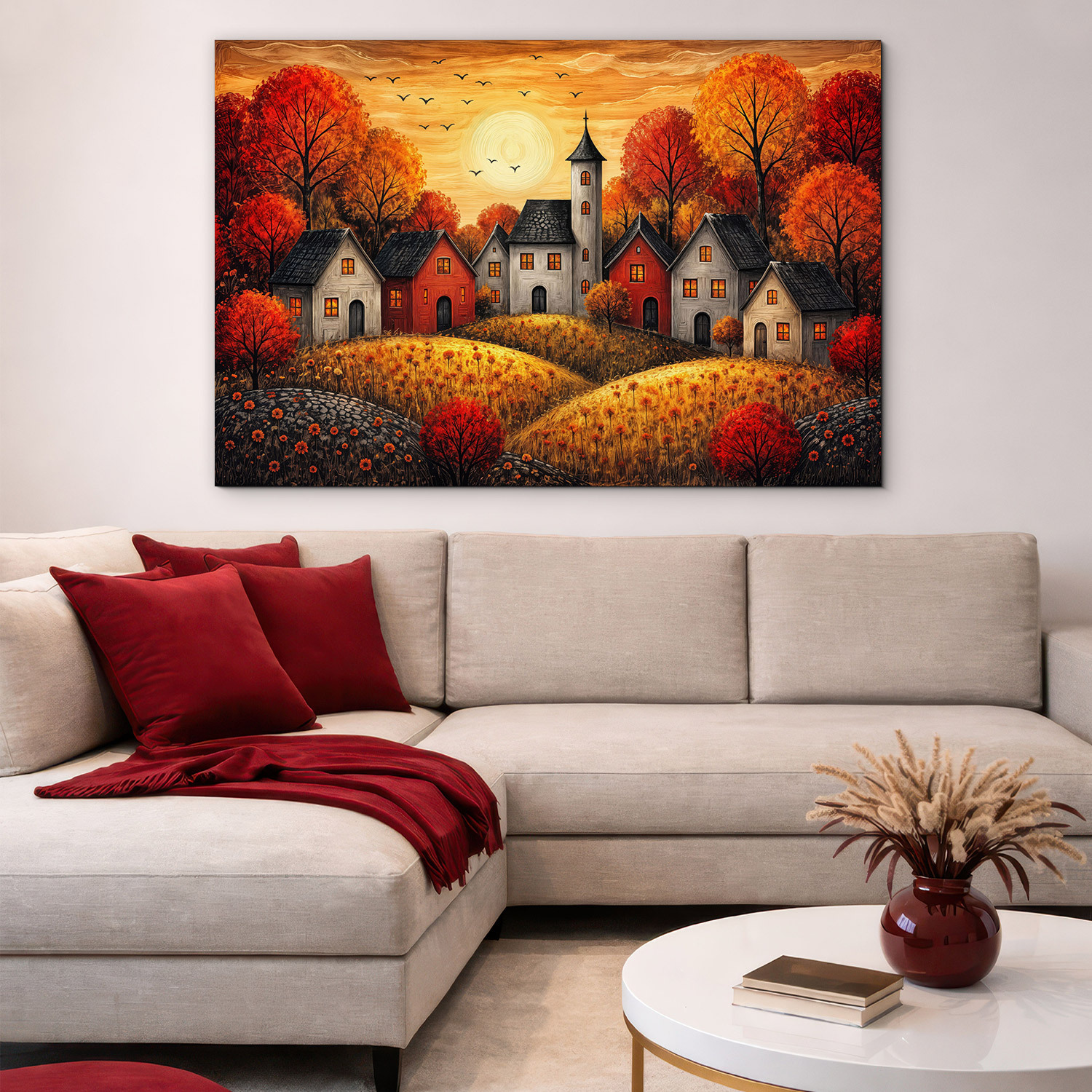 Dekoratívny obraz - Dedinka pod jesenným slnkom