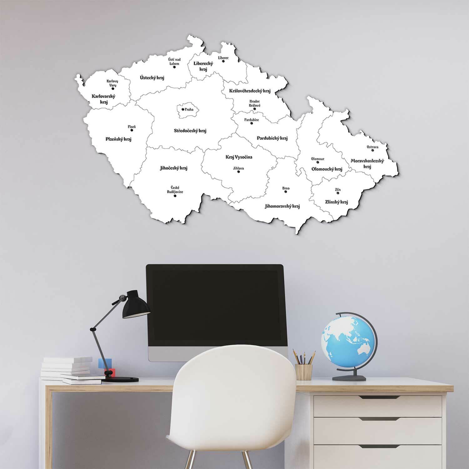 Dřevěná mapa krajů ČR na zeď
