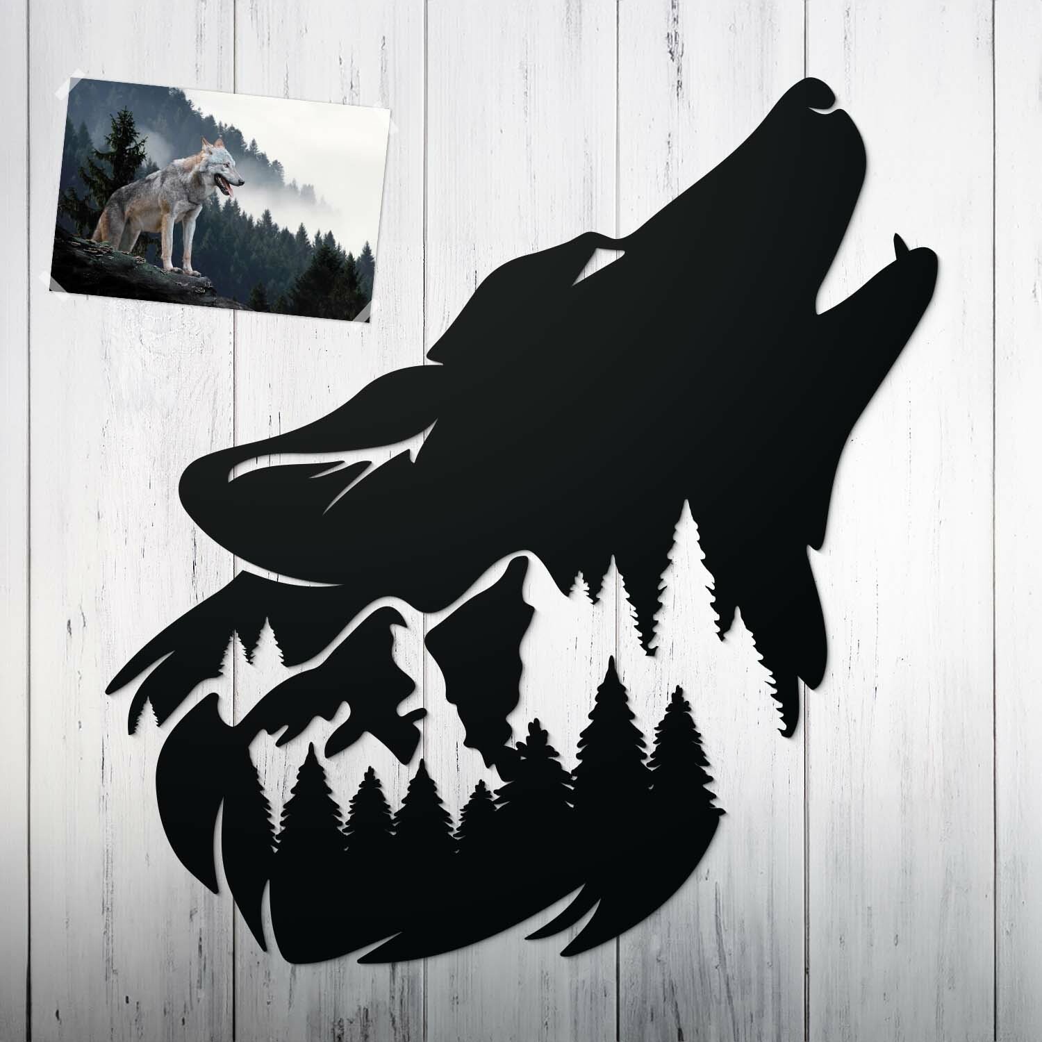 Drevená nálepka - Vlk samotár, Čierna