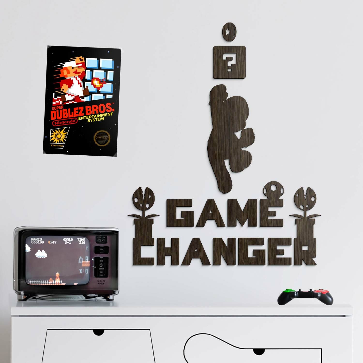 Nápis na stenu - Game Changer a Super Mario, Wenge