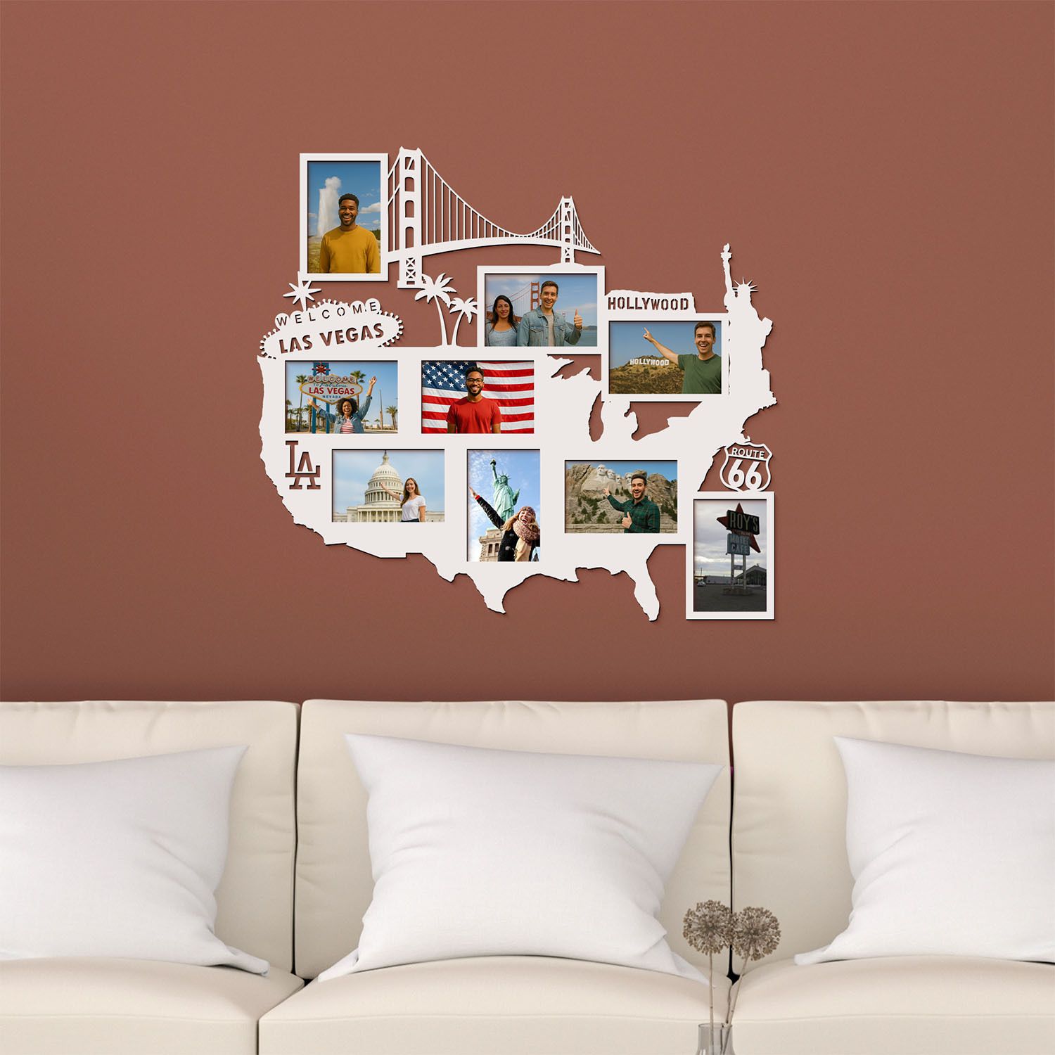 Drevený nástenný fotorámik - Mapa USA