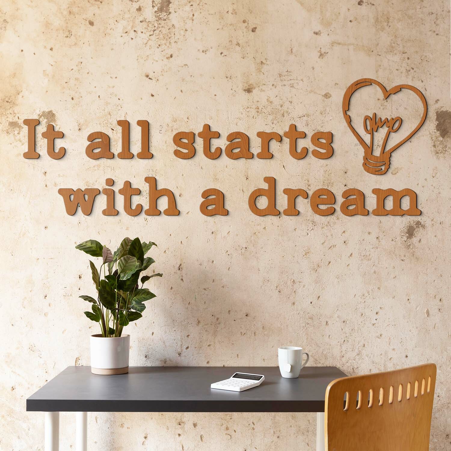 Motivačný citát na stenu - It all starts with a dream, Čerešňa