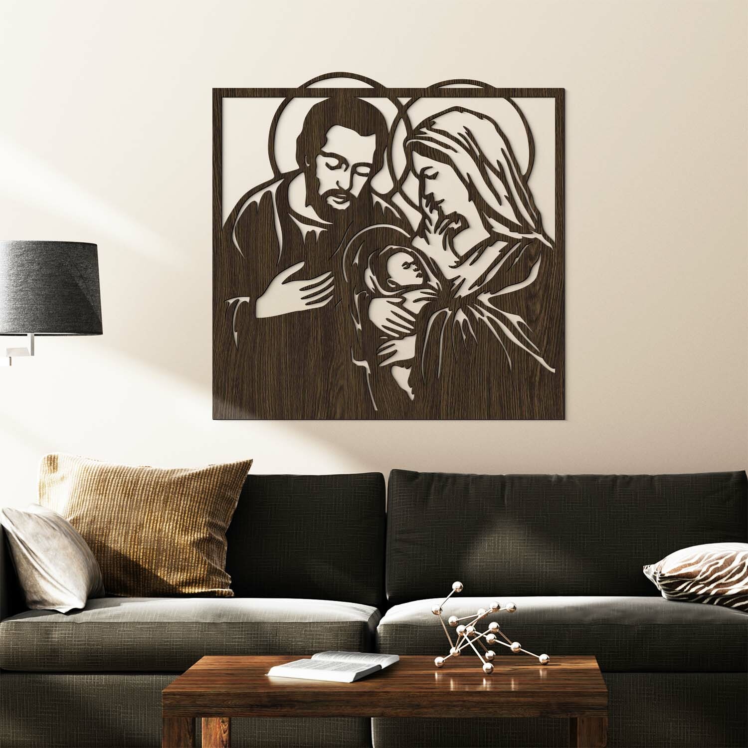 Drevená dekorácia - Jozef a Mária s Ježiškom, Wenge