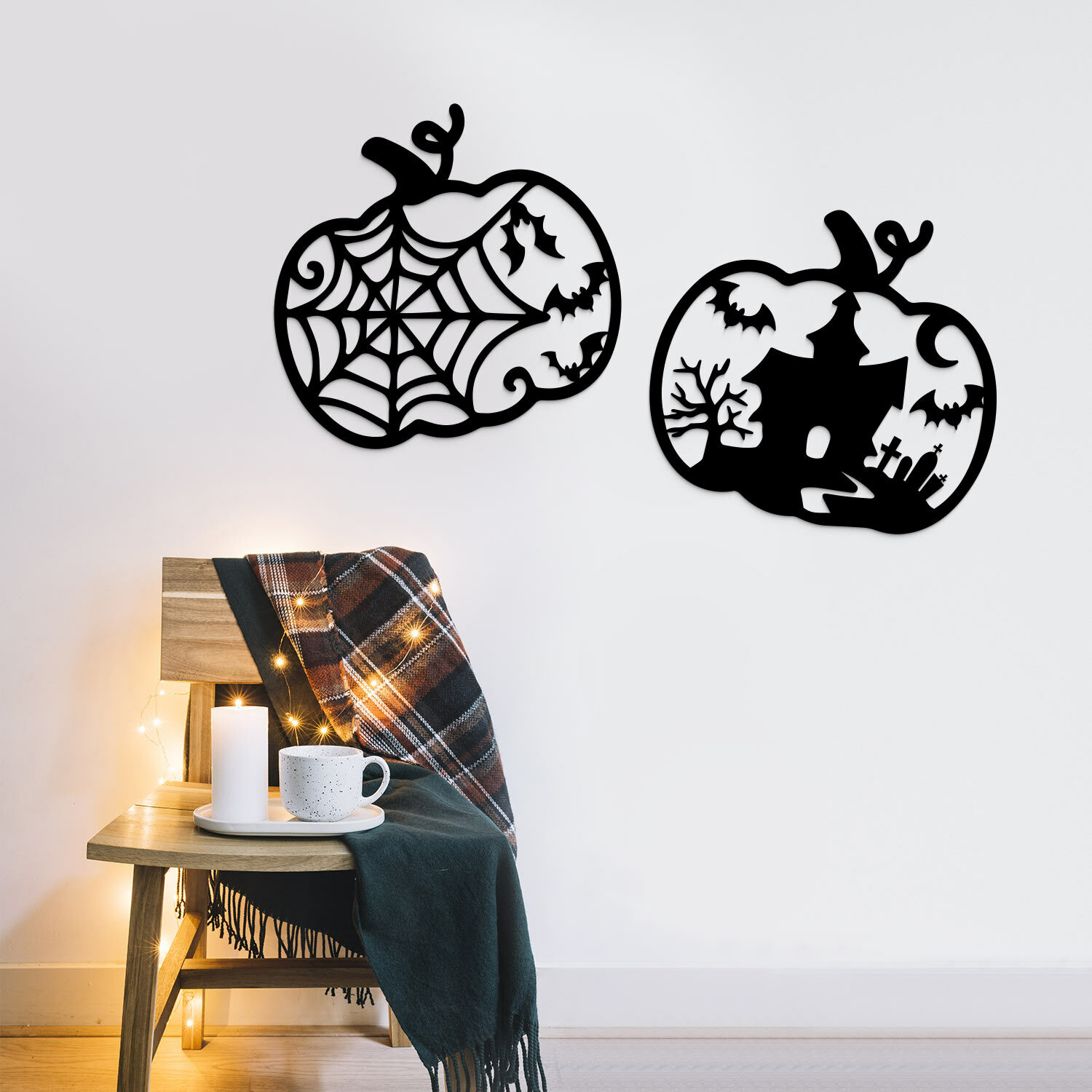Halloweenske obrazy z dreva - Tekvičky 2 ks