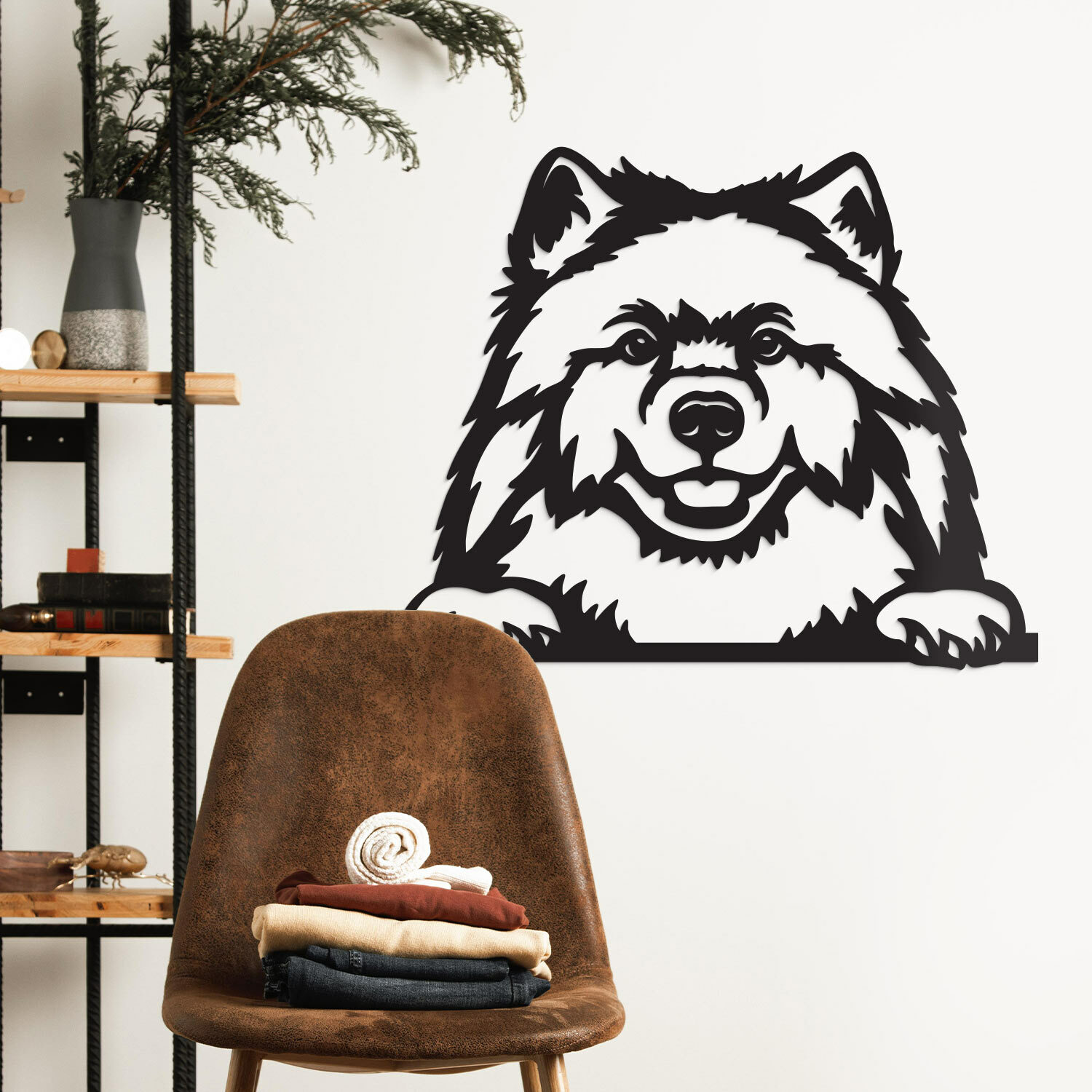 Drevený obraz psíka - Samojed