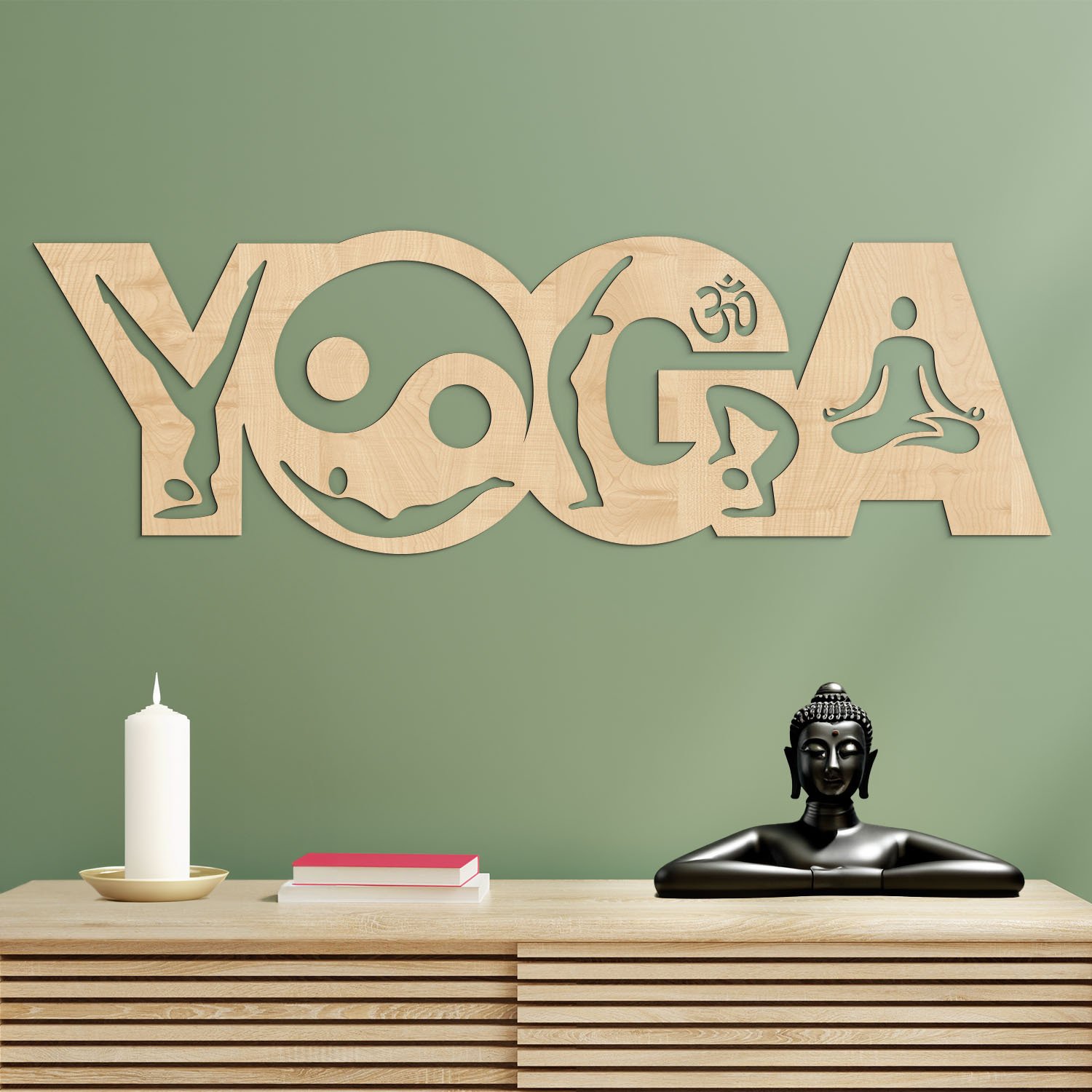 Drevený nápis na stenu - Yoga, Javor