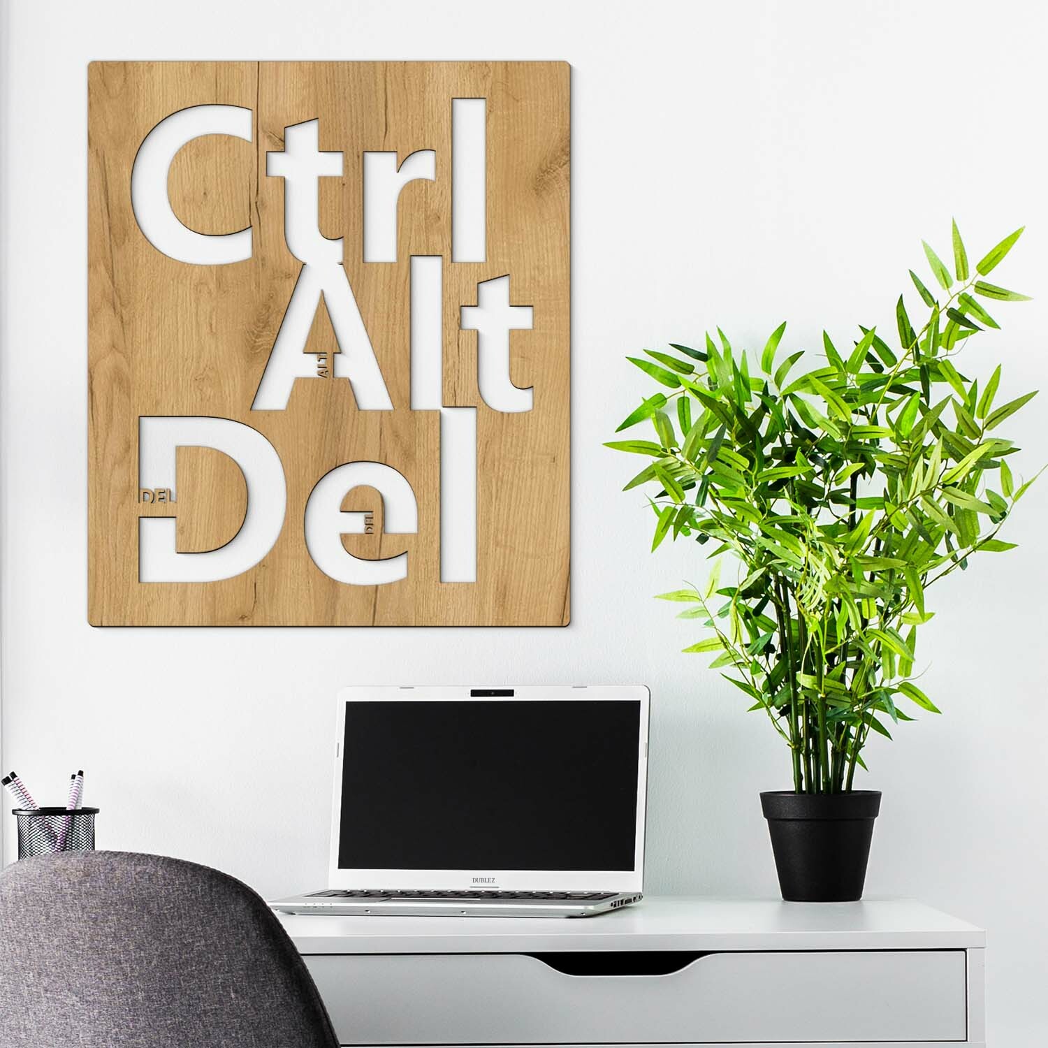Dřevěný obraz do kanceláře - Ctrl Alt Del