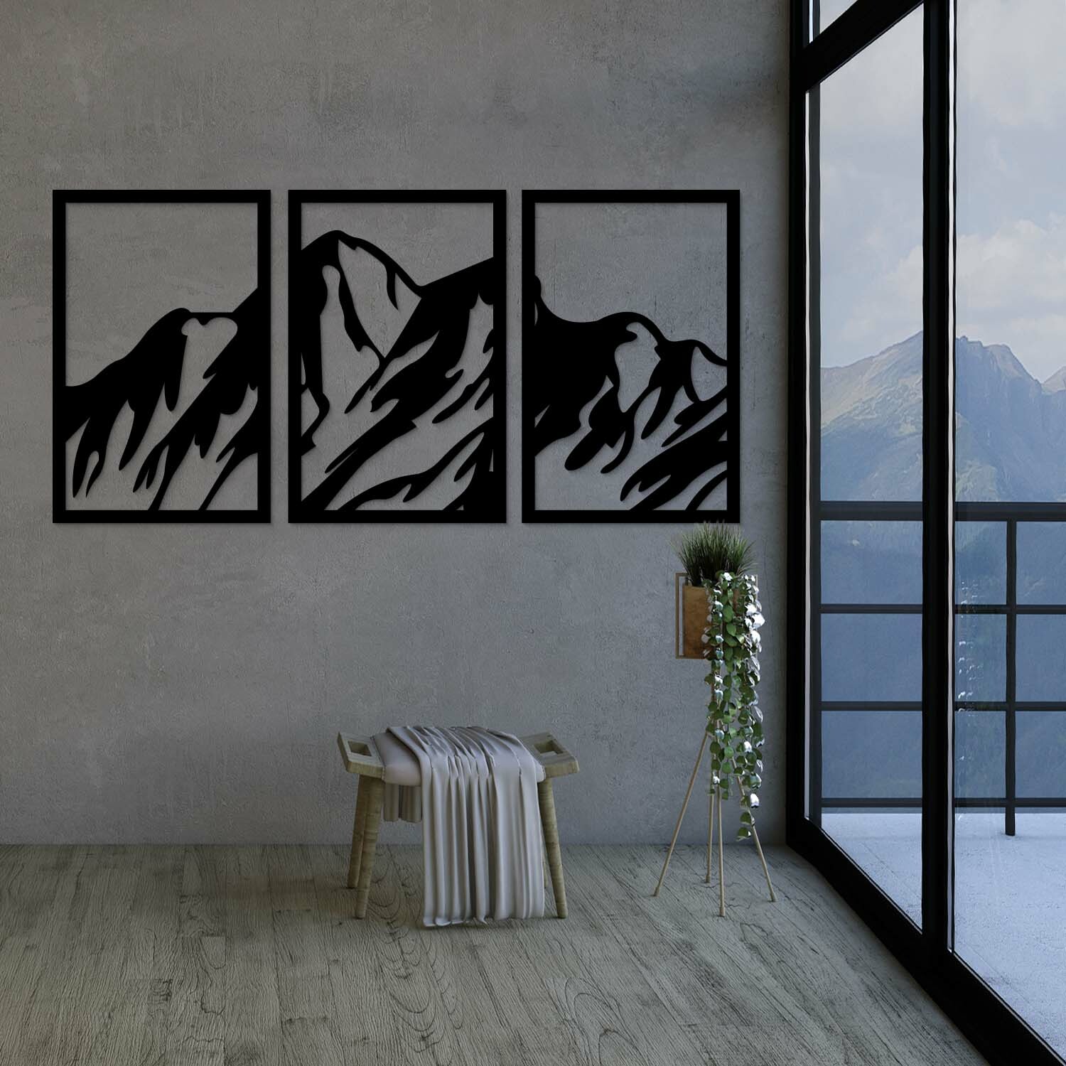 Viacdielny drevený obraz na stenu - Hory, Čierna