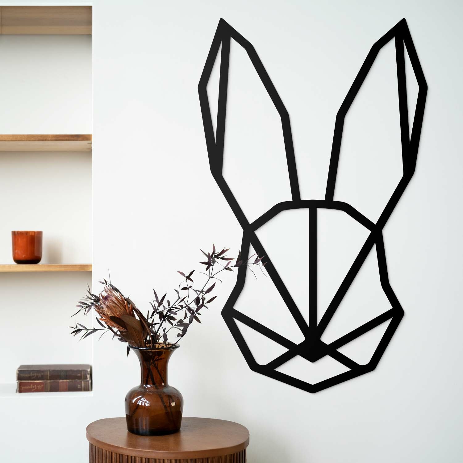 Drevený obraz - Polygonálny zajac, Čierna