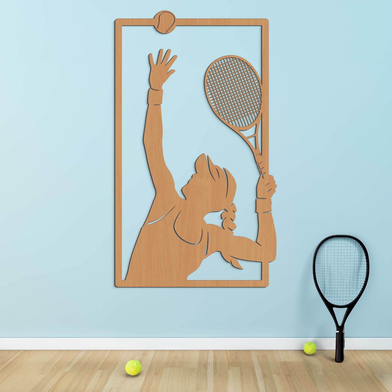 Drevený obraz športu - Tenistka, Buk