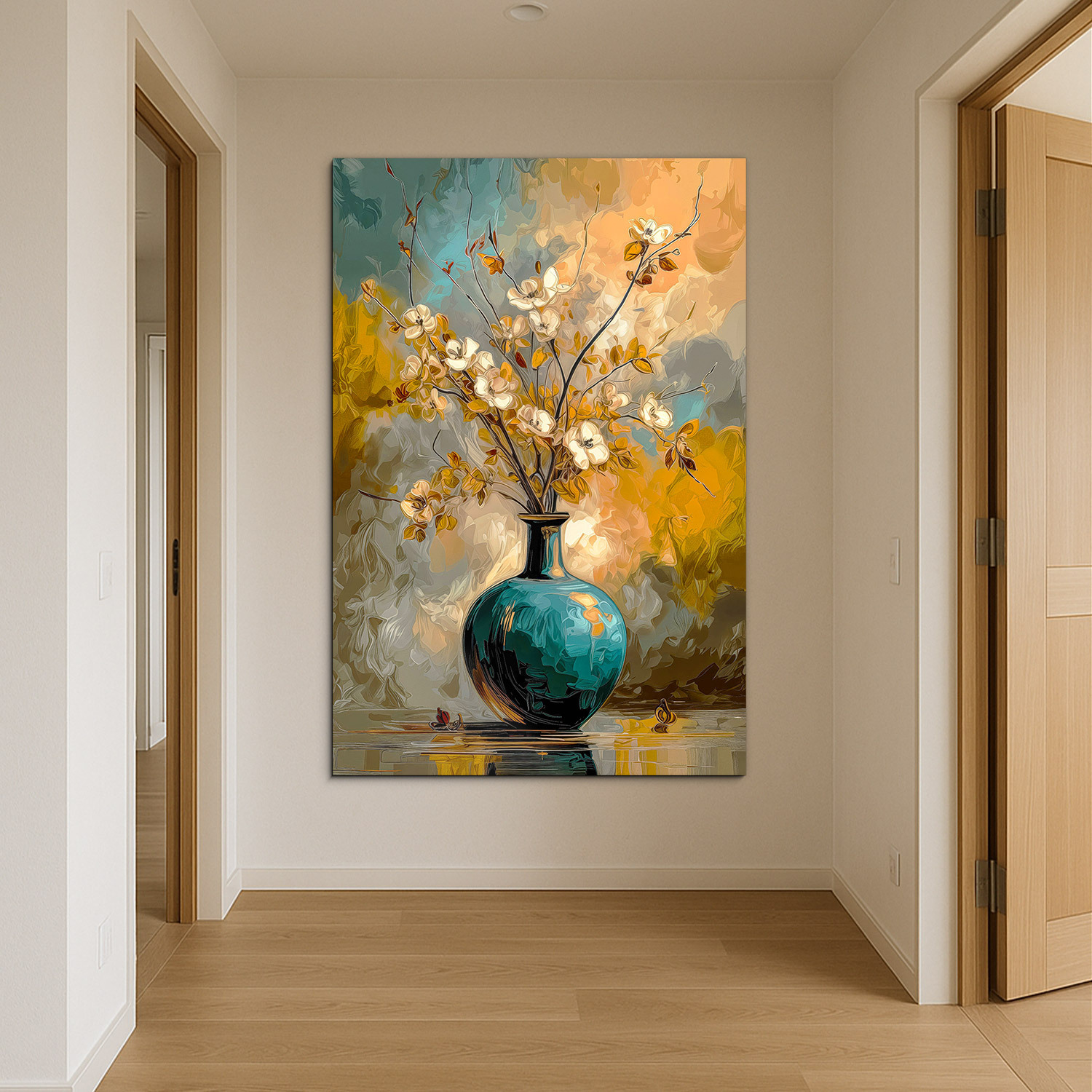 Pictură artistică - Flori aurii într-o vază