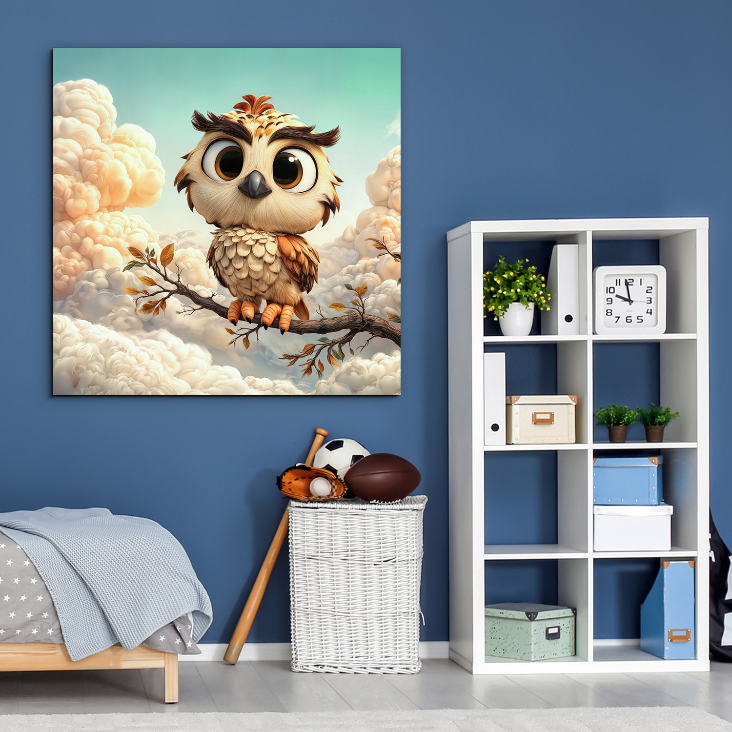 Detská nástenná dekorácia - Sovička v oblakoch