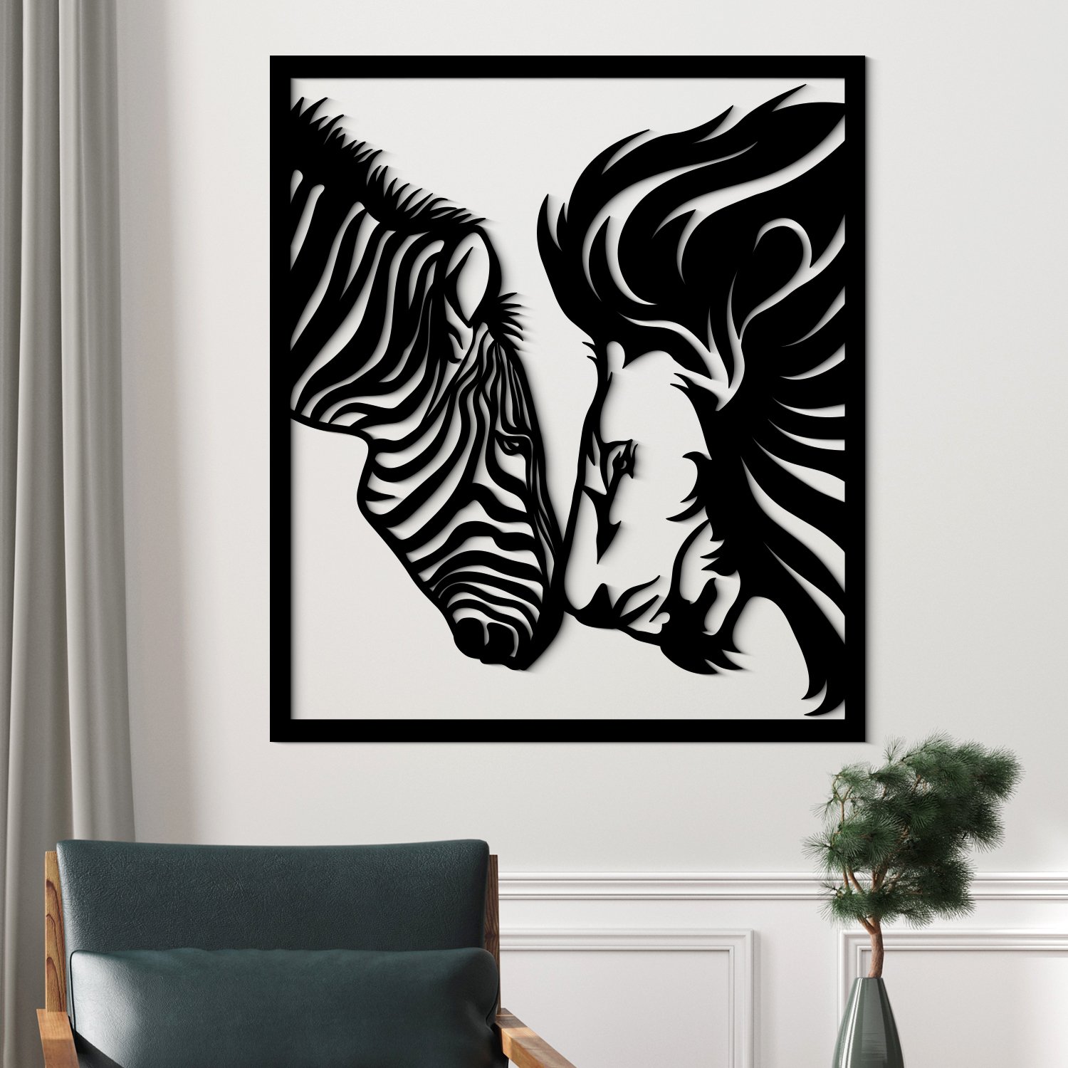 Drevený obraz na stenu - Lev a zebra