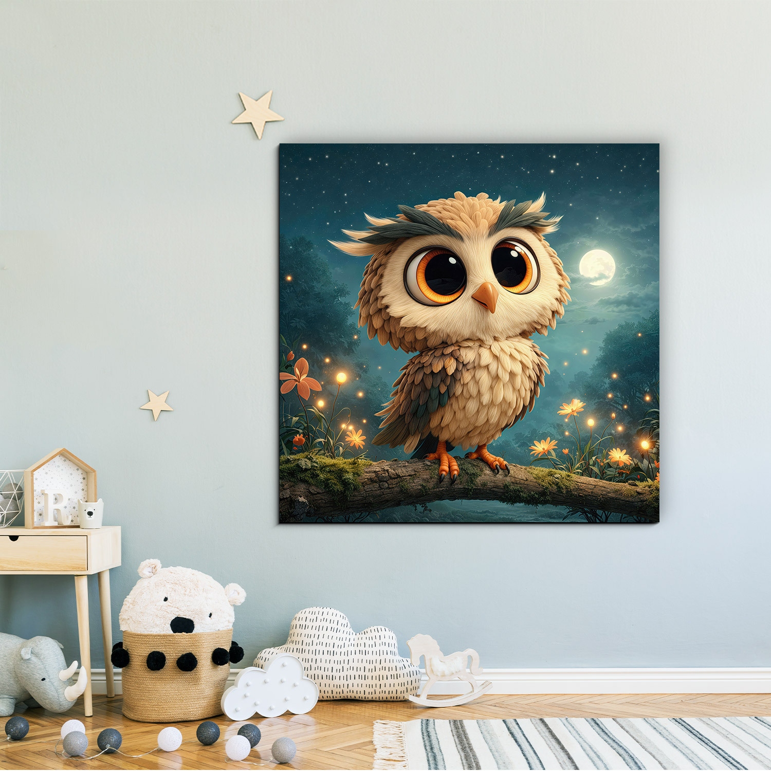 Detský obraz z dreva - Nočná sovička