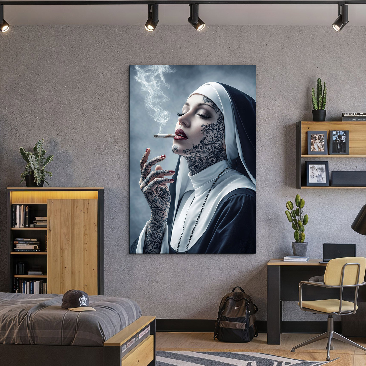 Moderný drevený obraz - Mníška rebelka