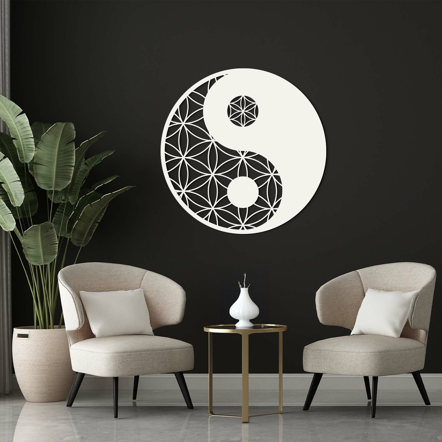 Drevená mandala kvet života - Yin Yang