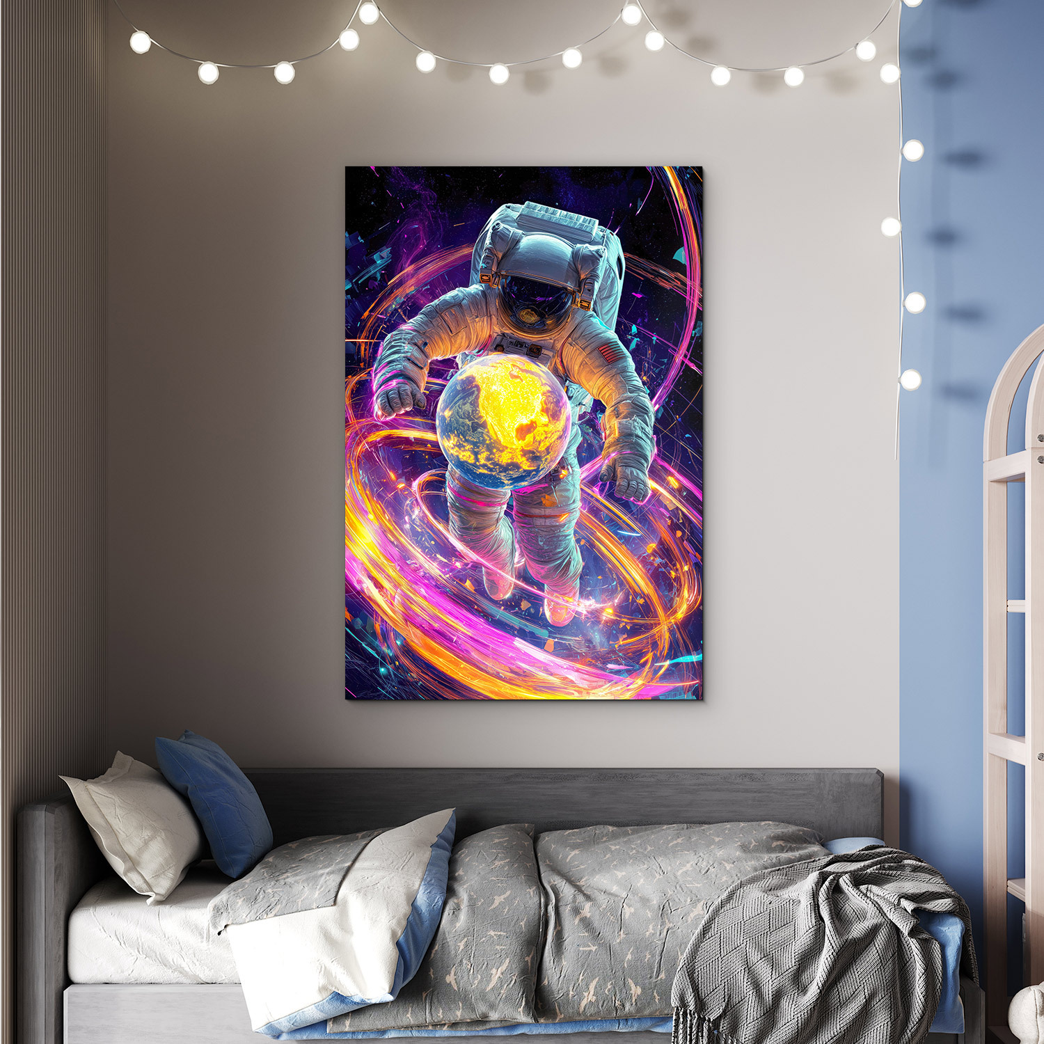 Drevený obraz - Astronaut v galaxii