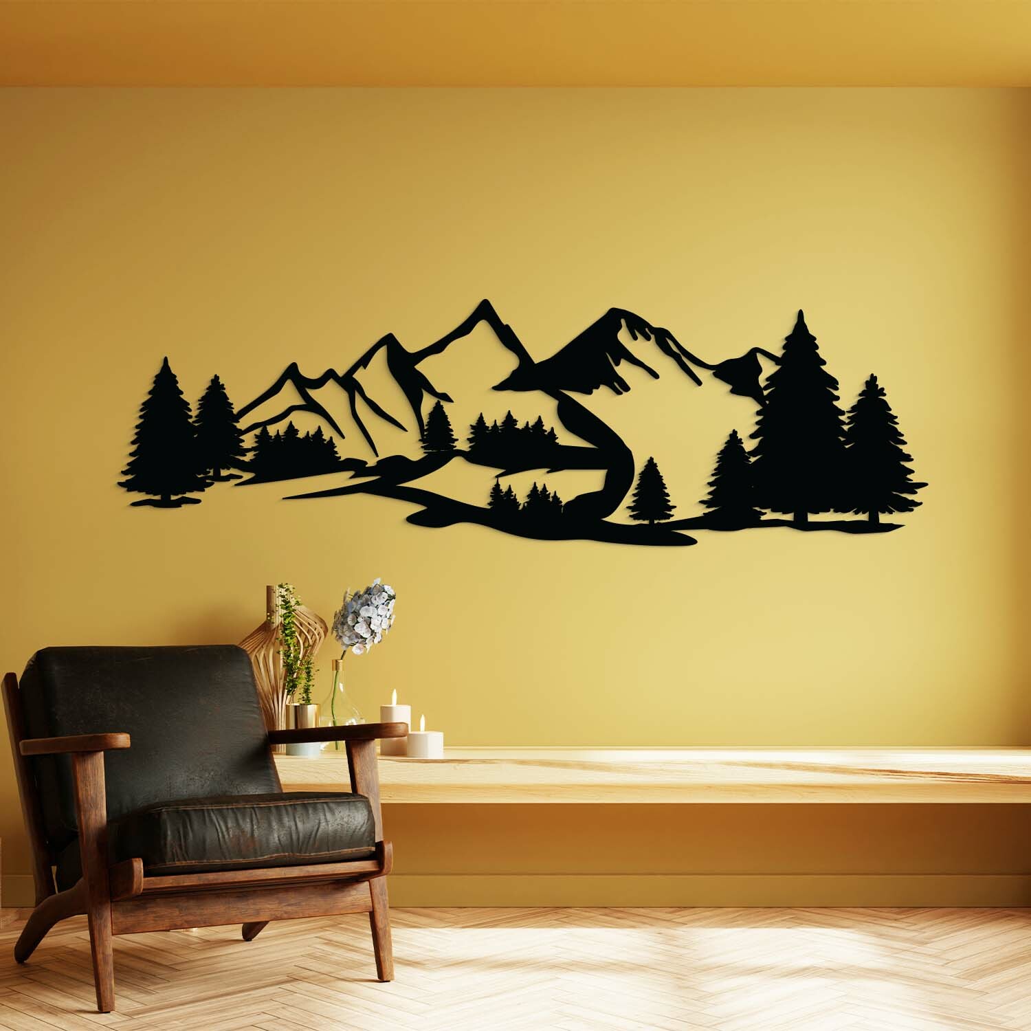 Dřevěný obraz na zeď - Hory a les