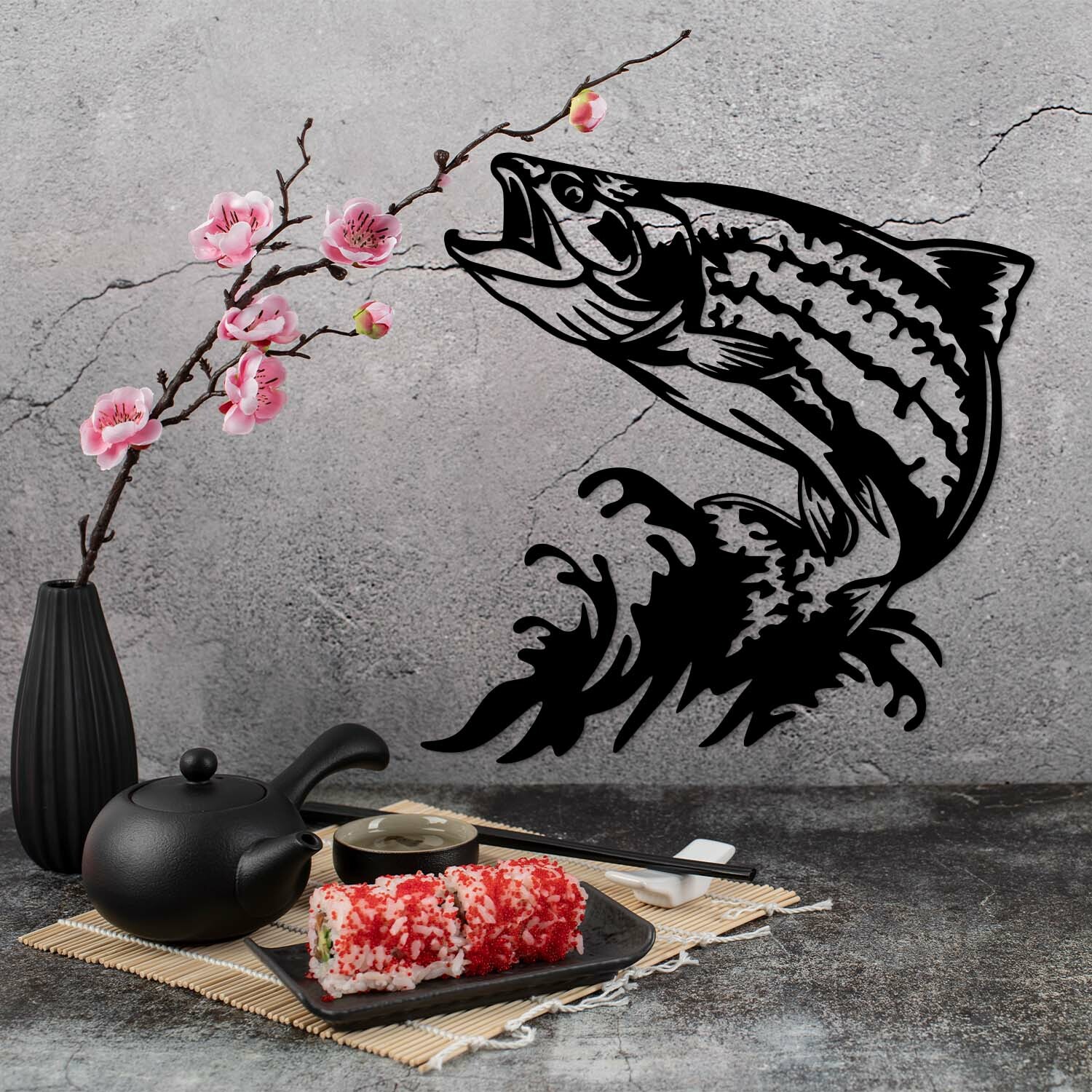 Darček pre rybára - Drevený obraz ryby - Pstruh, Čierna