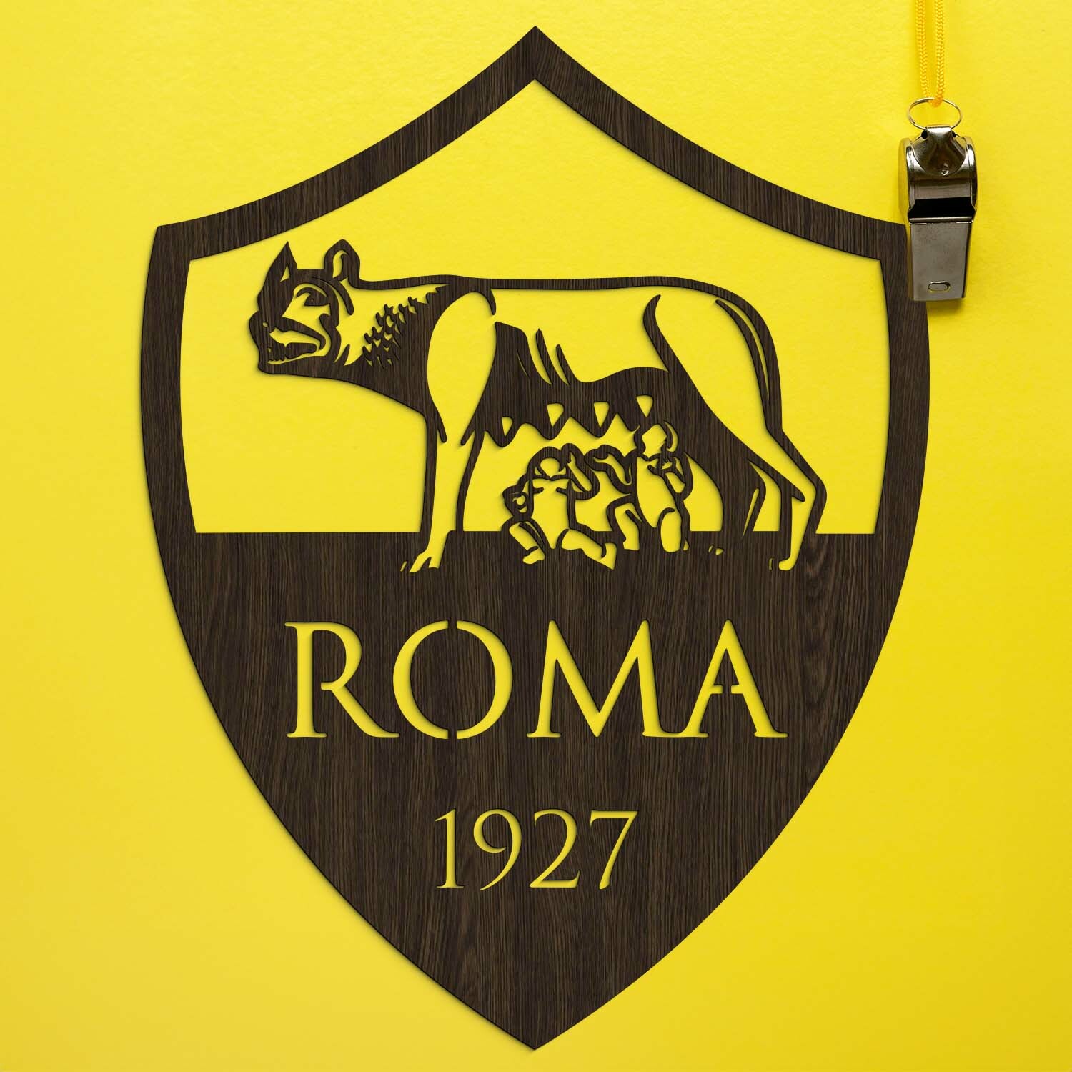 Drevený znak tímu na stenu - AS Roma, Wenge