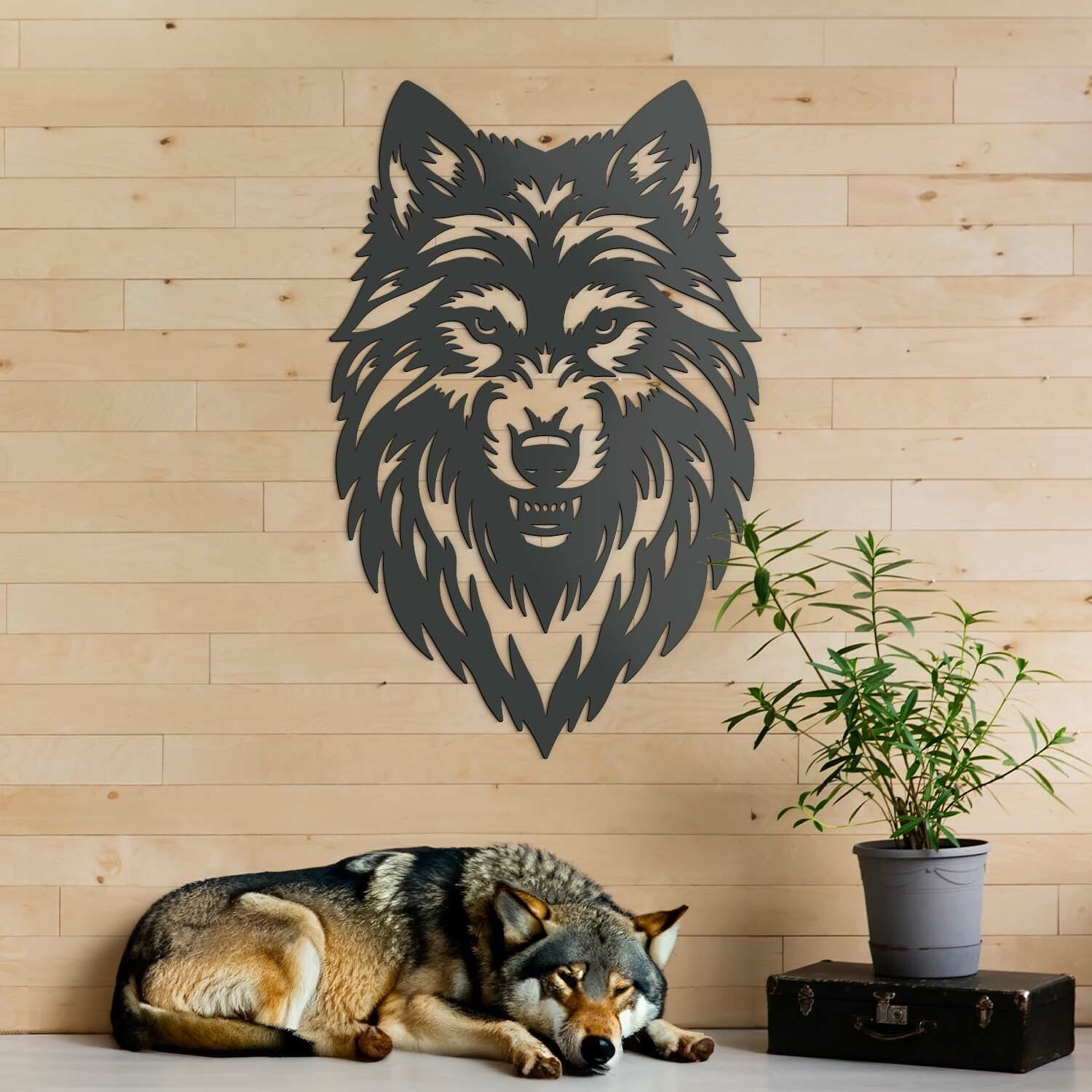 Drevený obraz - Dravý vlk, Antracitovo-šedá