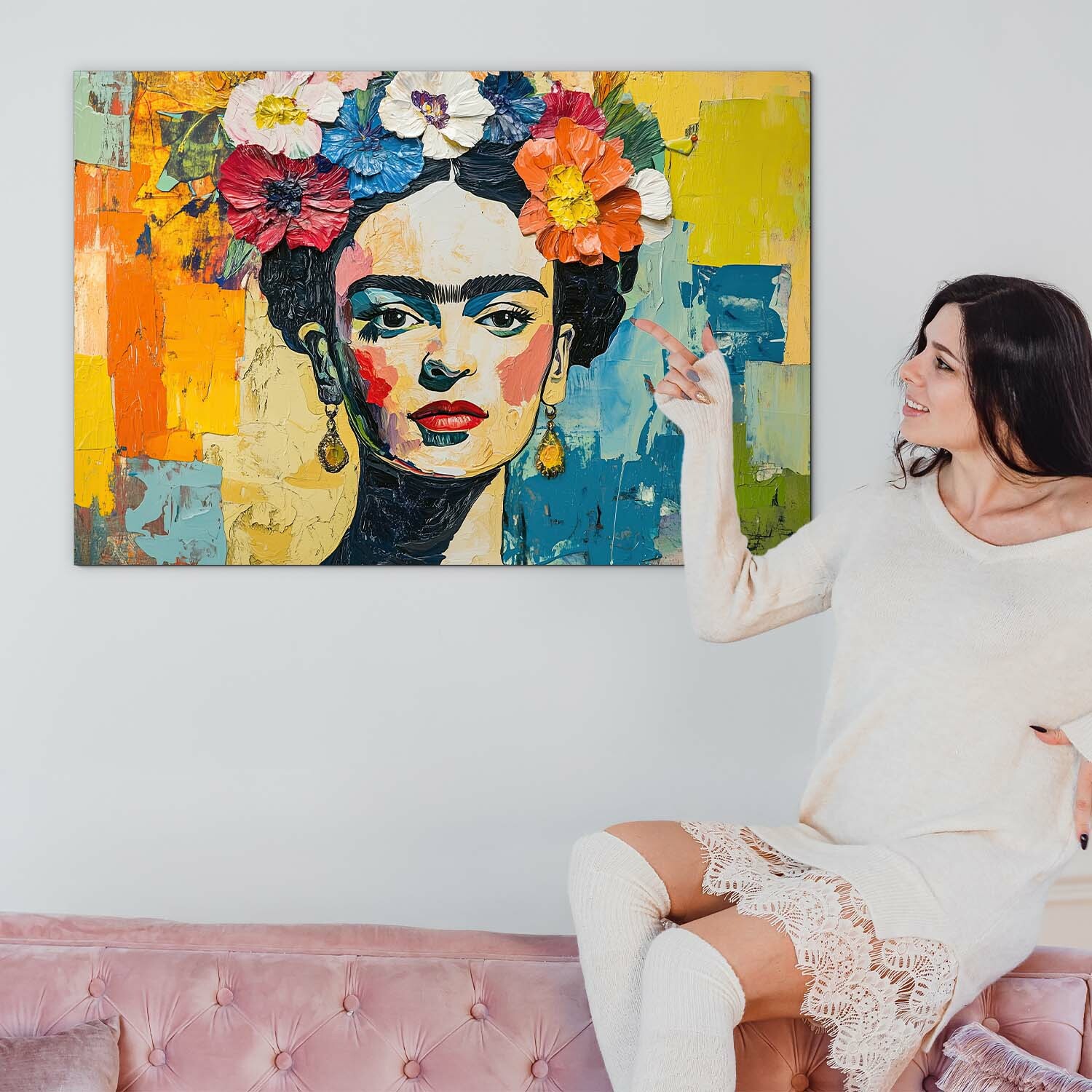 Drevený obraz - Frida Kahlo vo farbách