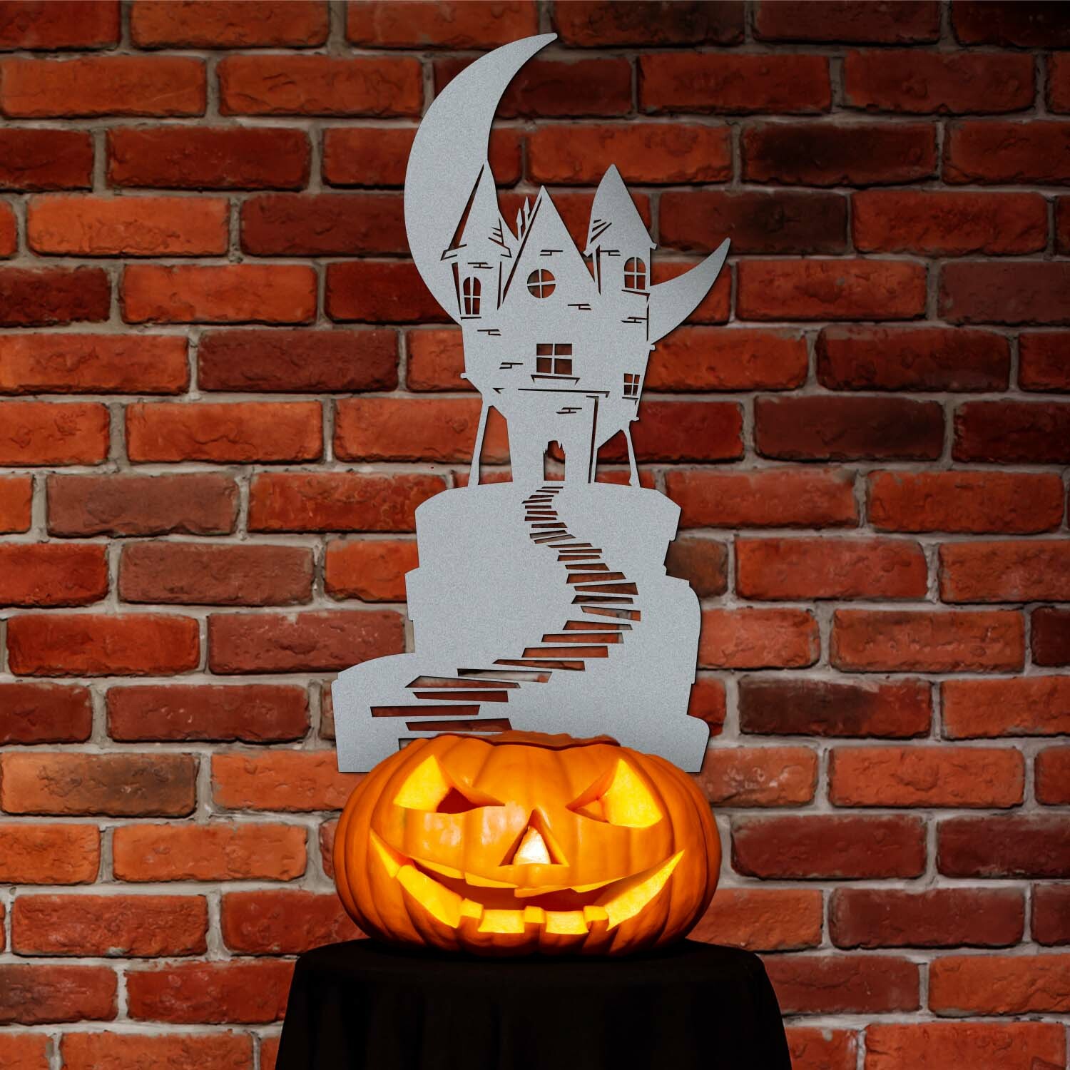 Drevená ozdoba na Halloween - Strašidelný dom, Strieborná