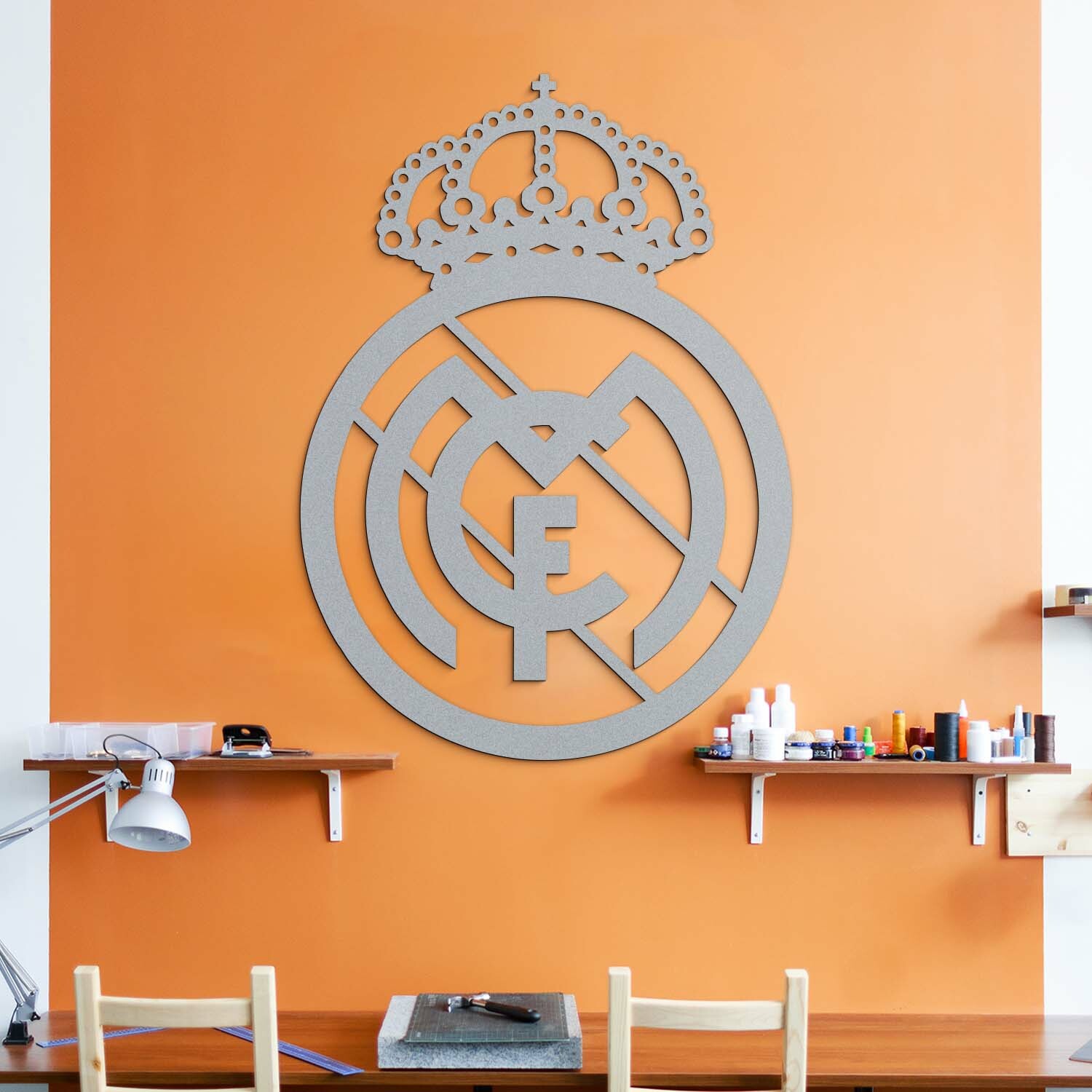 Drevená dekorácia na stenu - FC Real Madrid, Strieborná