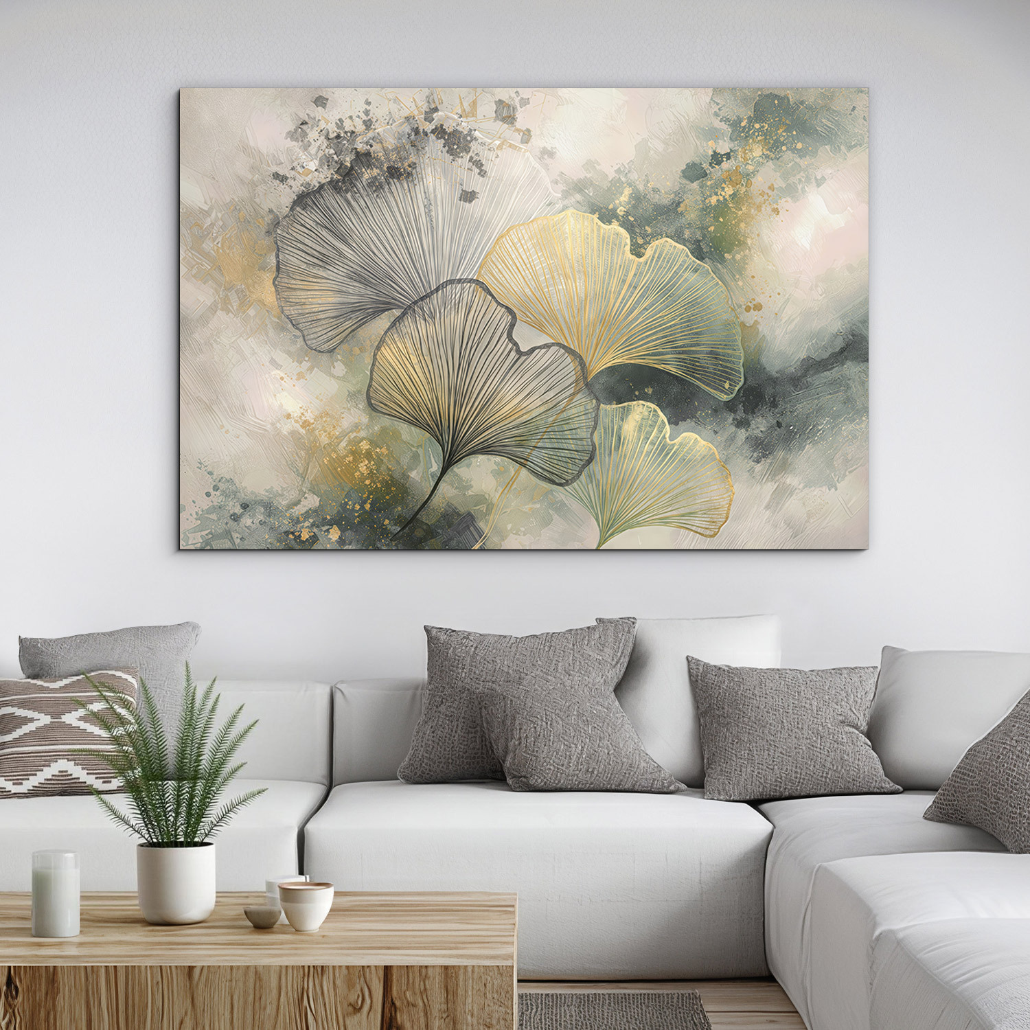 Tablou mare din lemn - Ginko Gold Panorama