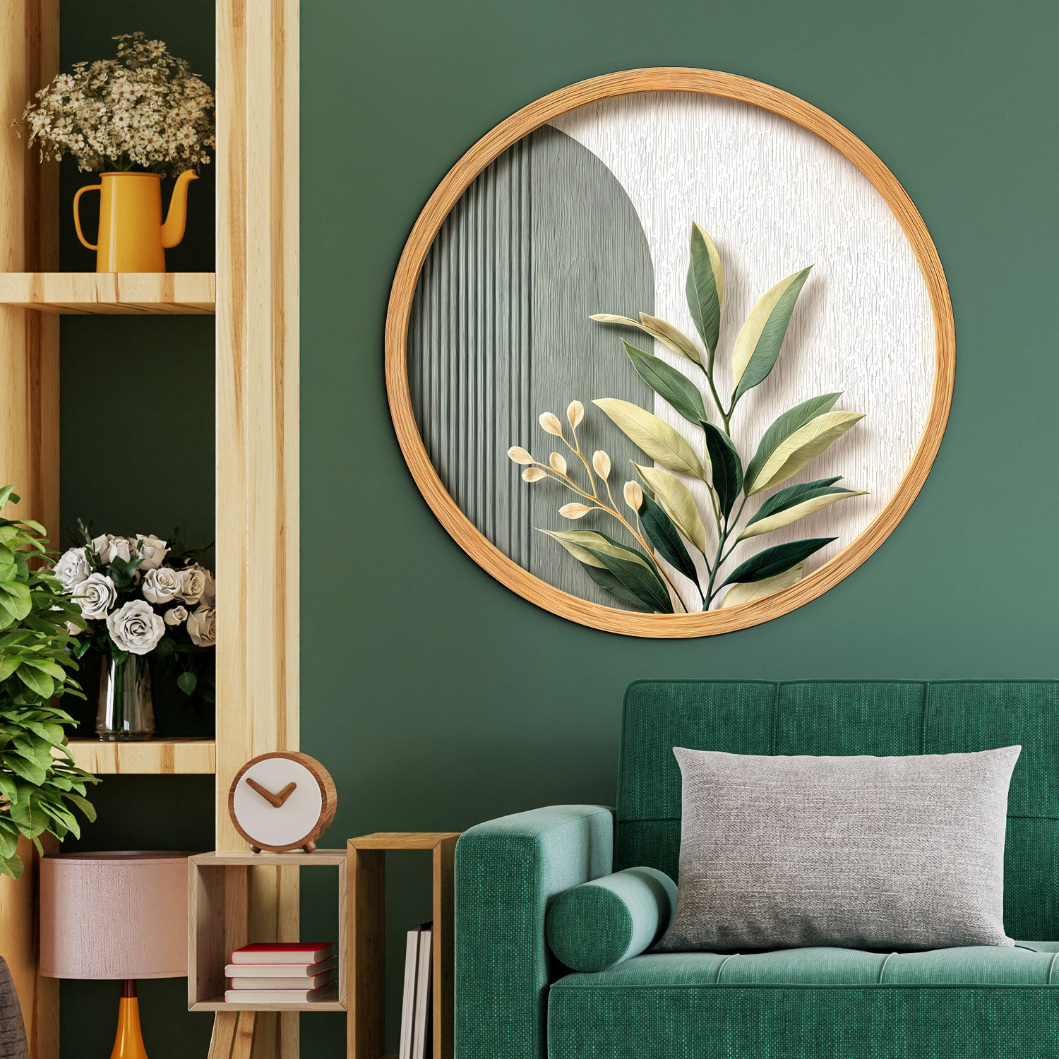 Tablou art circular pe lemn - Botanica