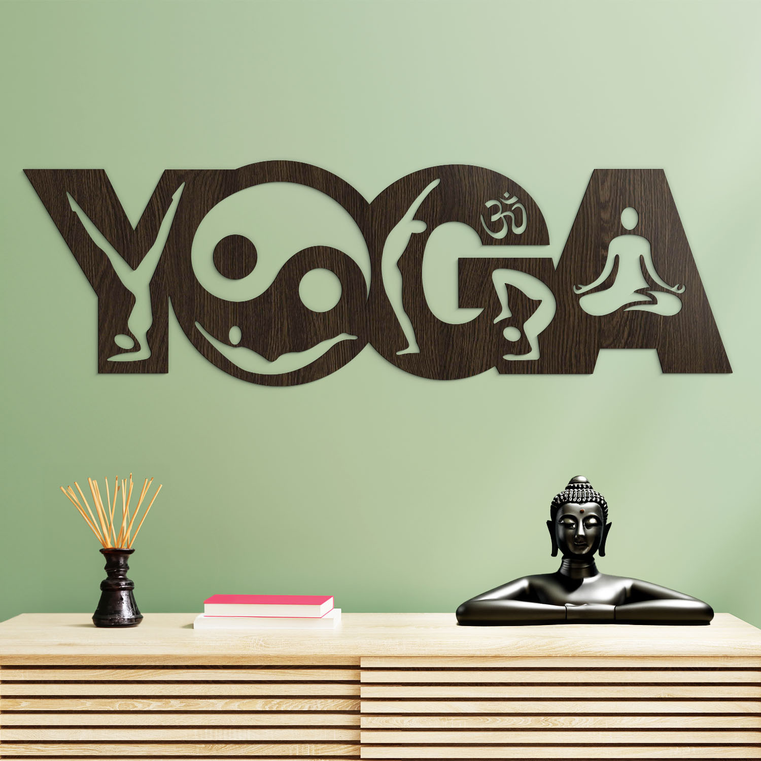 Drevený nápis na stenu - Yoga, Wenge