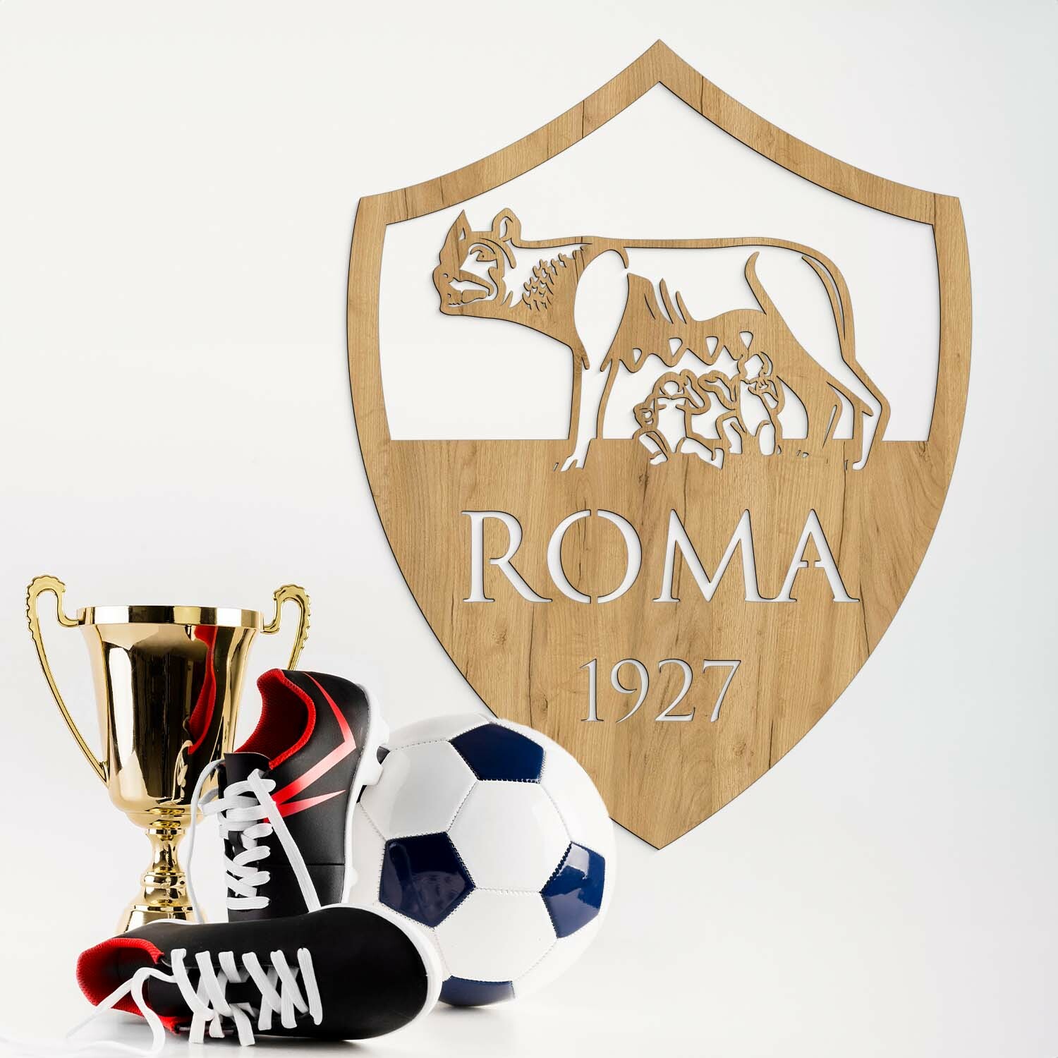 Drevený znak tímu na stenu - AS Roma, Dub zlatý