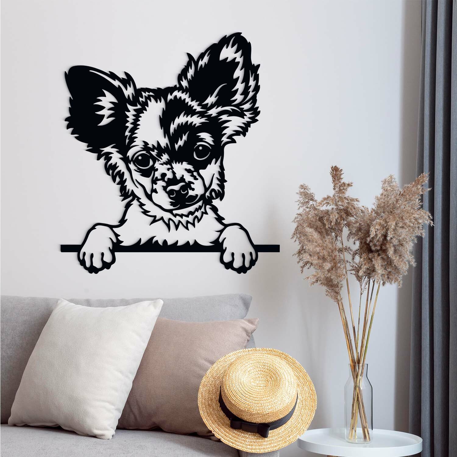 Dřevěný obraz psa na zeď - Čivava