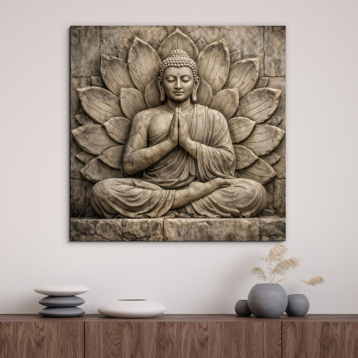 Nástenný obraz - Kamenný Buddha v lotose